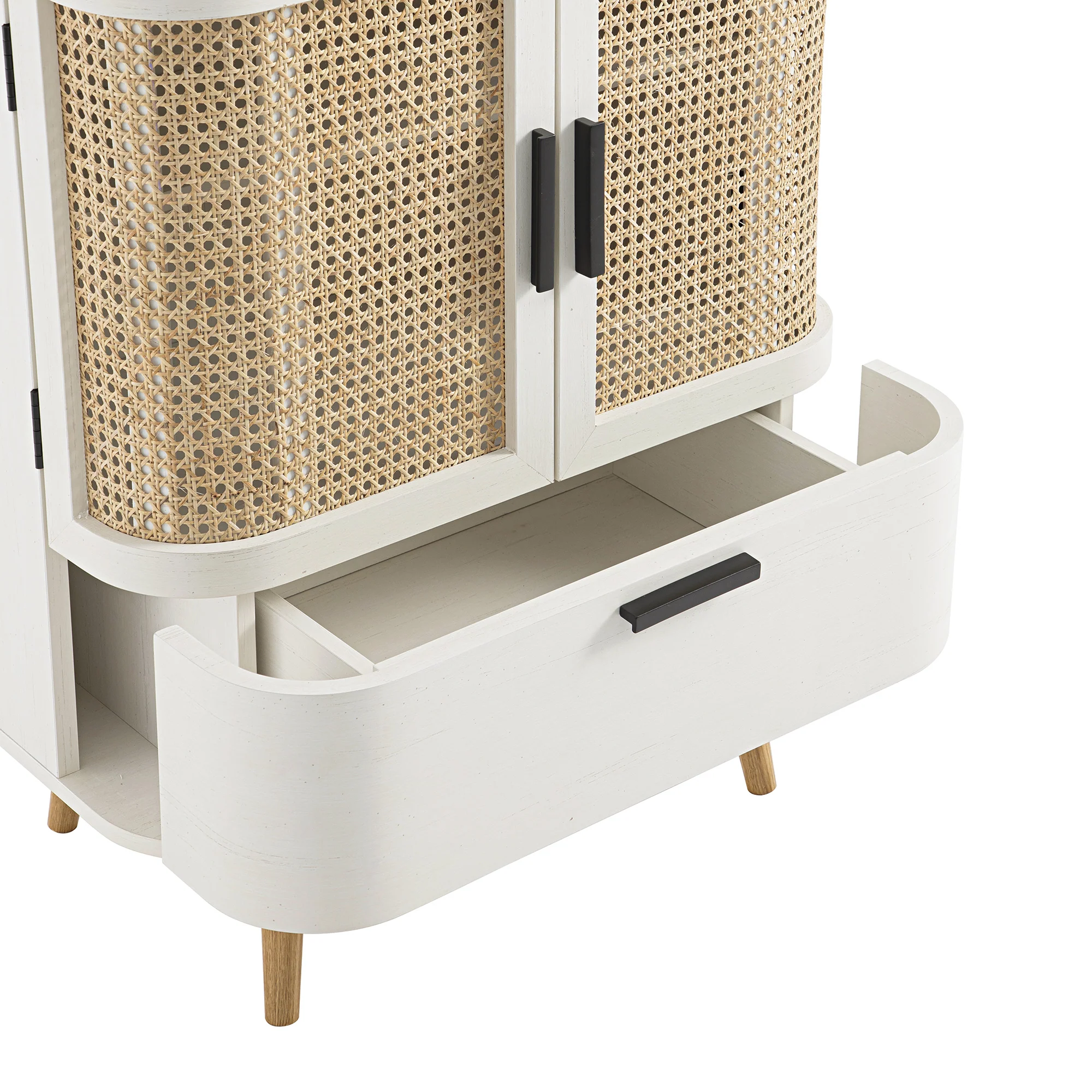 Izzy Curved Rattan 1-Drawer Small Sideboard, White - Image 15
