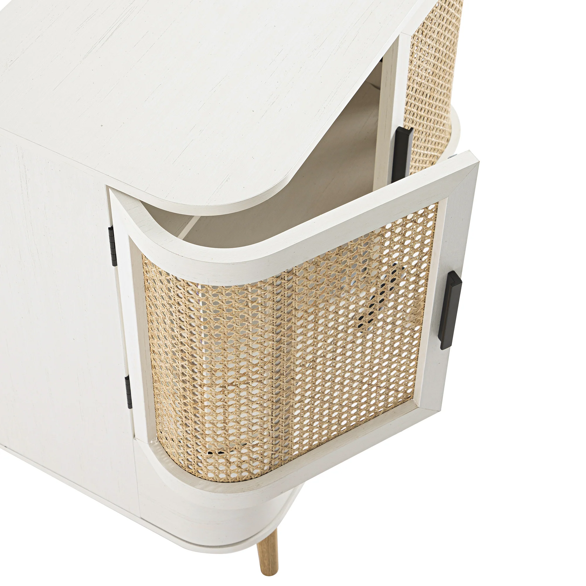 Izzy Curved Rattan 1-Drawer Small Sideboard, White - Image 16