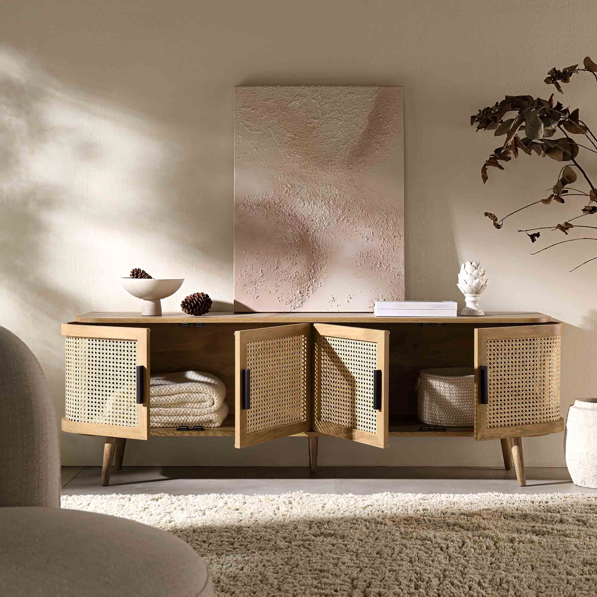 Izzy Curved Rattan 160cm Wide TV Unit, Natural - Image 3