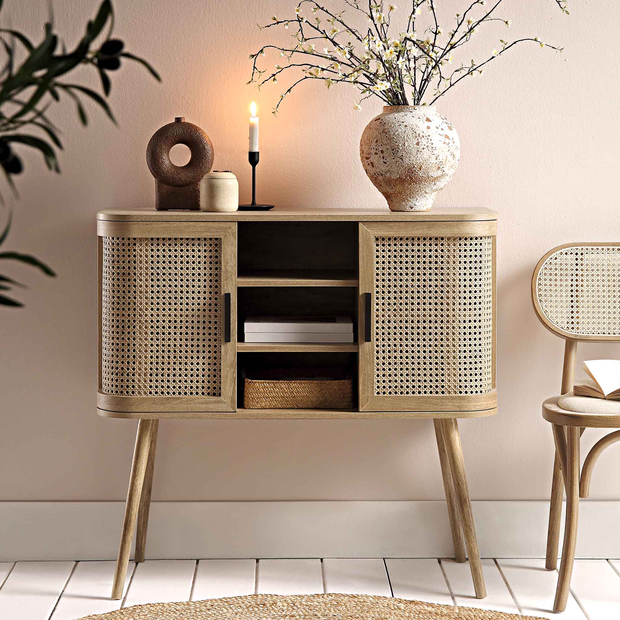 Izzy Curved Rattan 2-Door Buffet Sideboard, Natural - Image 3