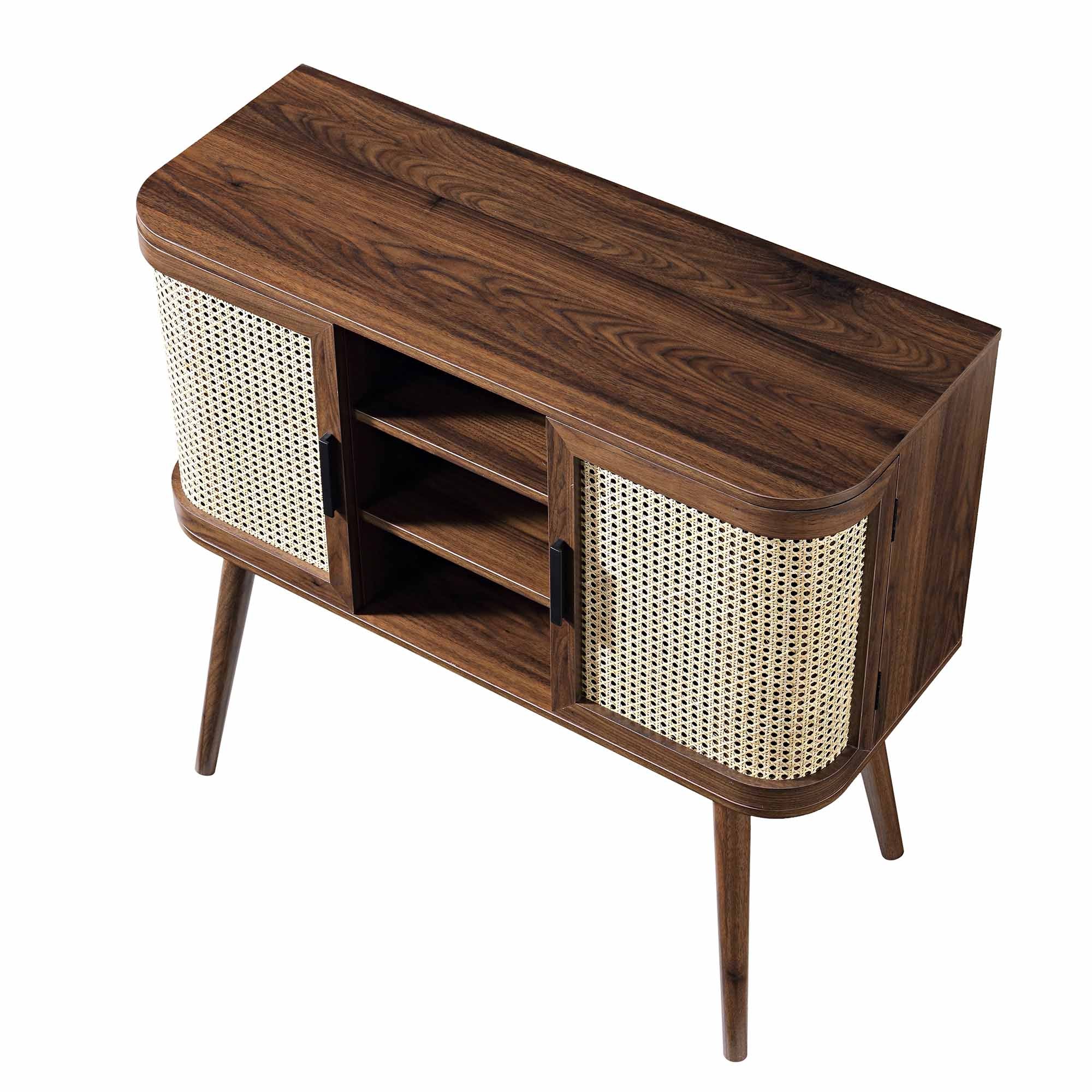 Izzy Curved Rattan 2-Door Buffet Sideboard, Walnut - Image 10