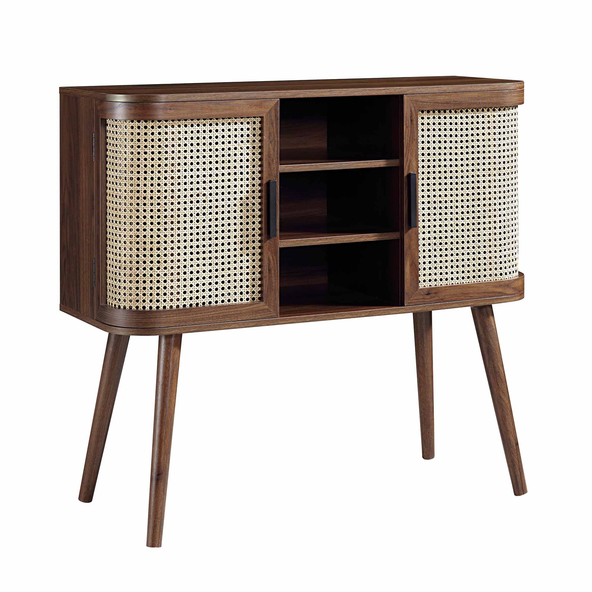 Izzy Curved Rattan 2-Door Buffet Sideboard, Walnut - Image 6