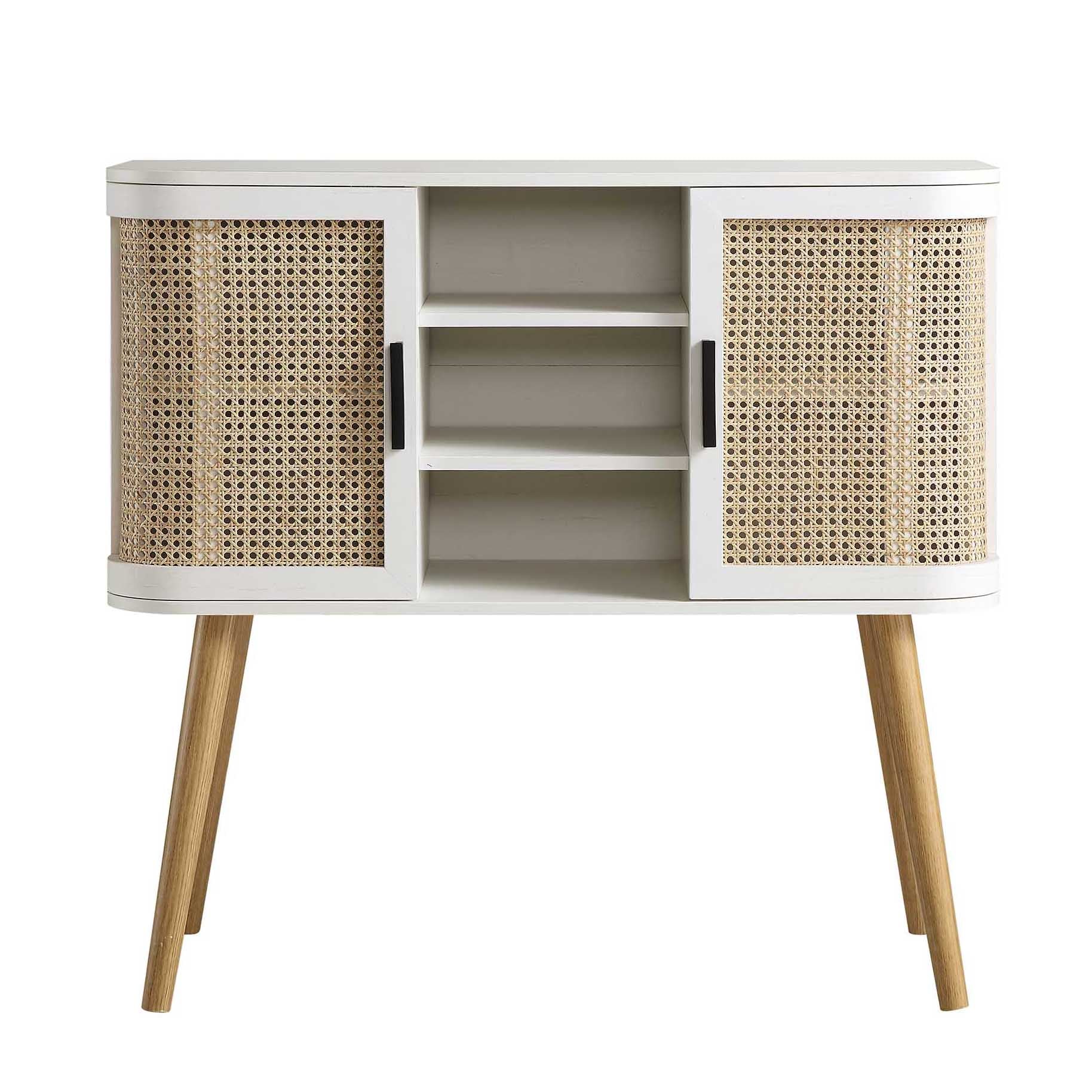 Izzy Curved Rattan 2-Door Buffet Sideboard, White - Image 4