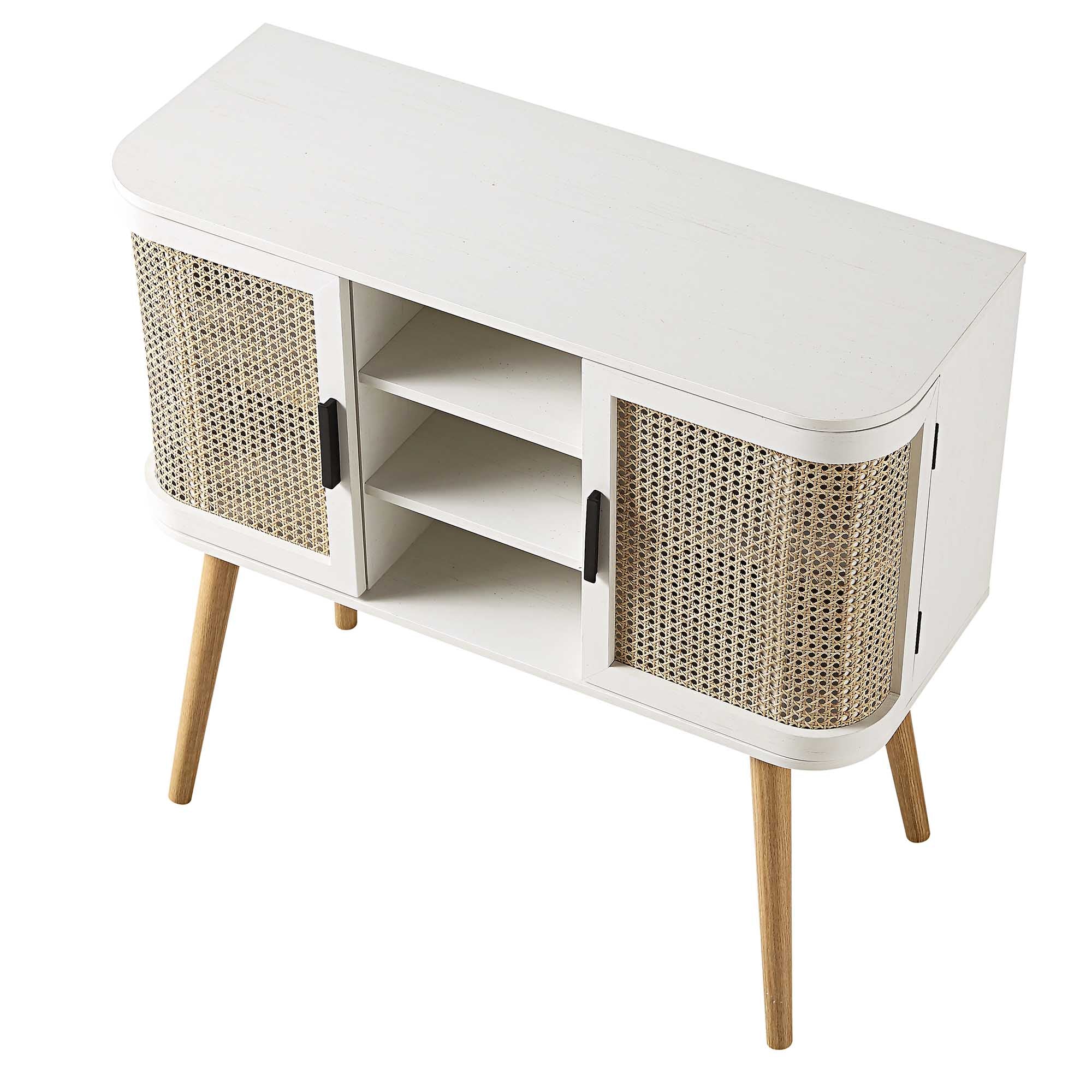 Izzy Curved Rattan 2-Door Buffet Sideboard, White - Image 8