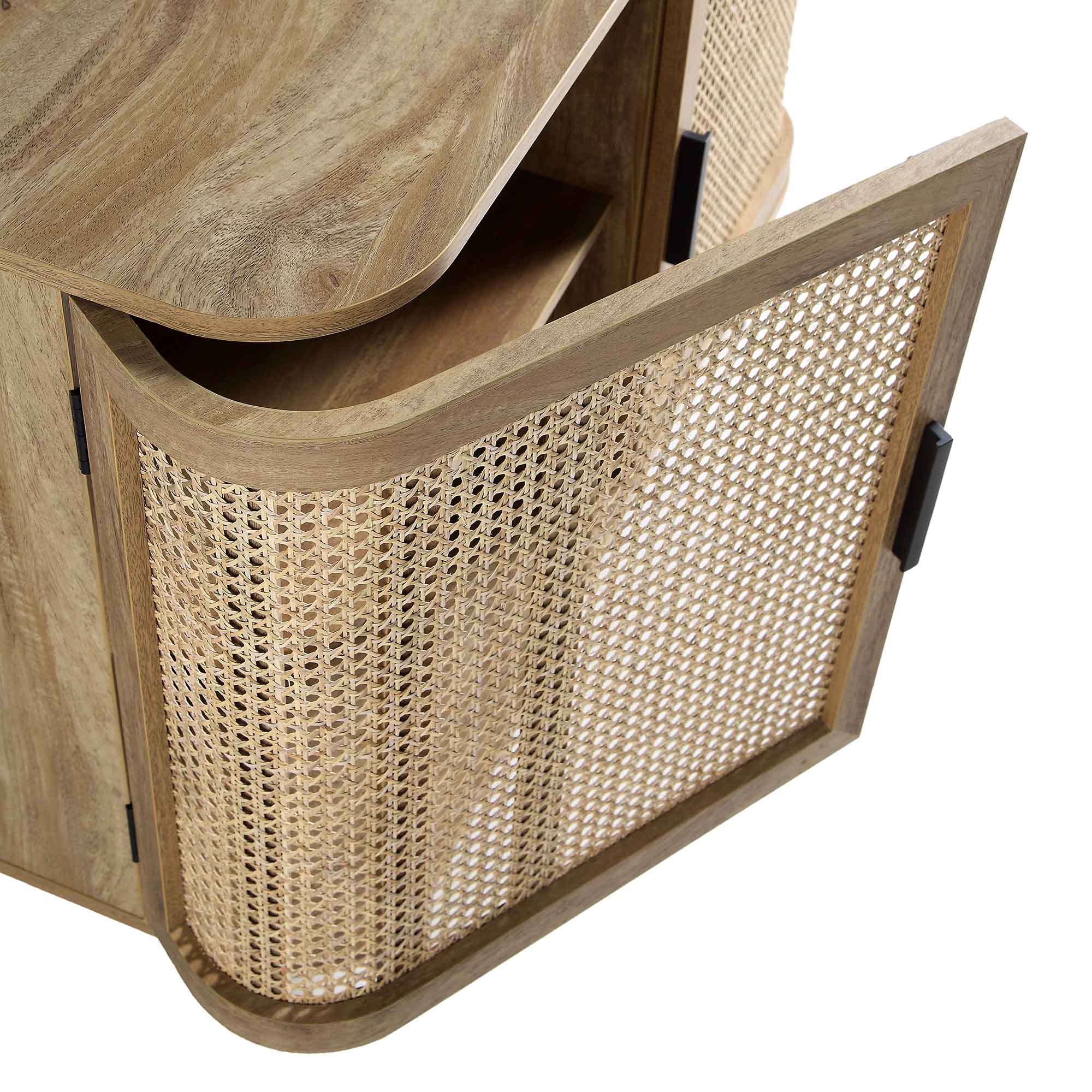 Izzy Curved Rattan 2-Door Small Sideboard, Natural - Image 12
