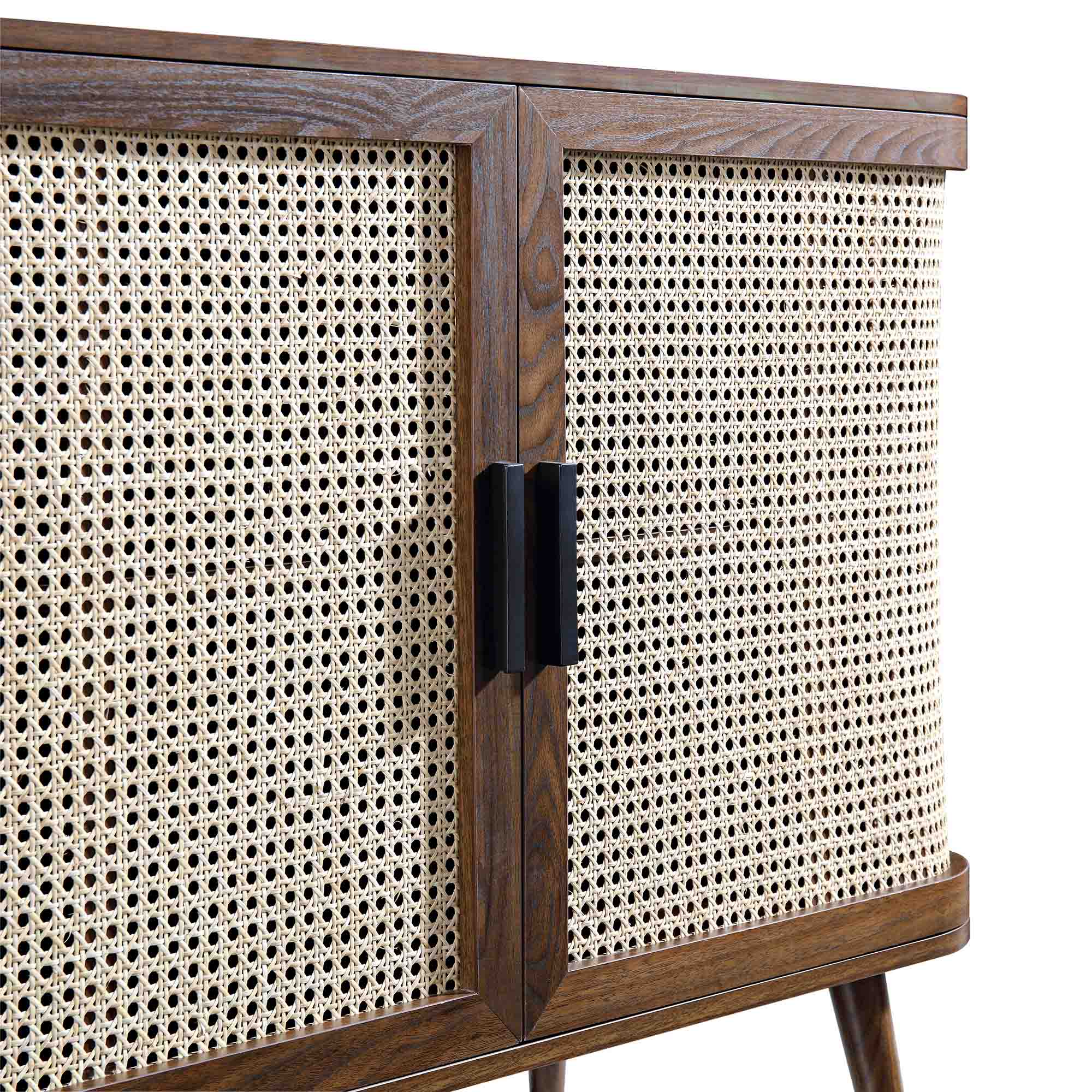 Izzy Curved Rattan 2-Door Small Sideboard, Walnut - Image 11