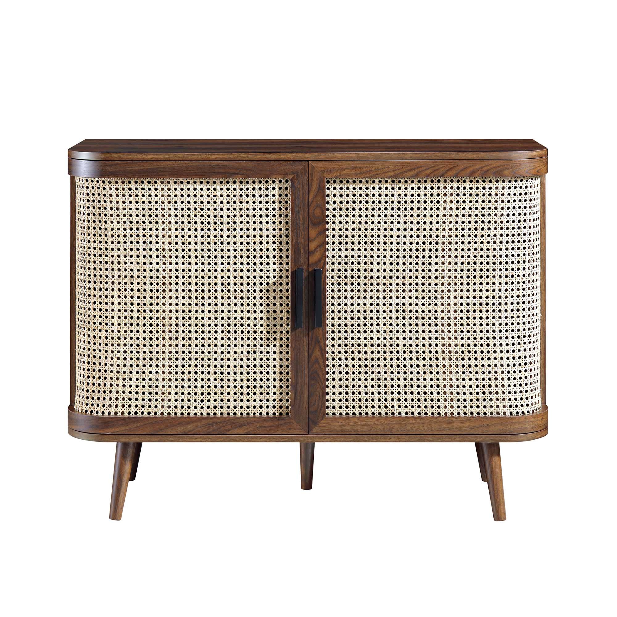 Izzy Curved Rattan 2-Door Small Sideboard, Walnut - Image 4