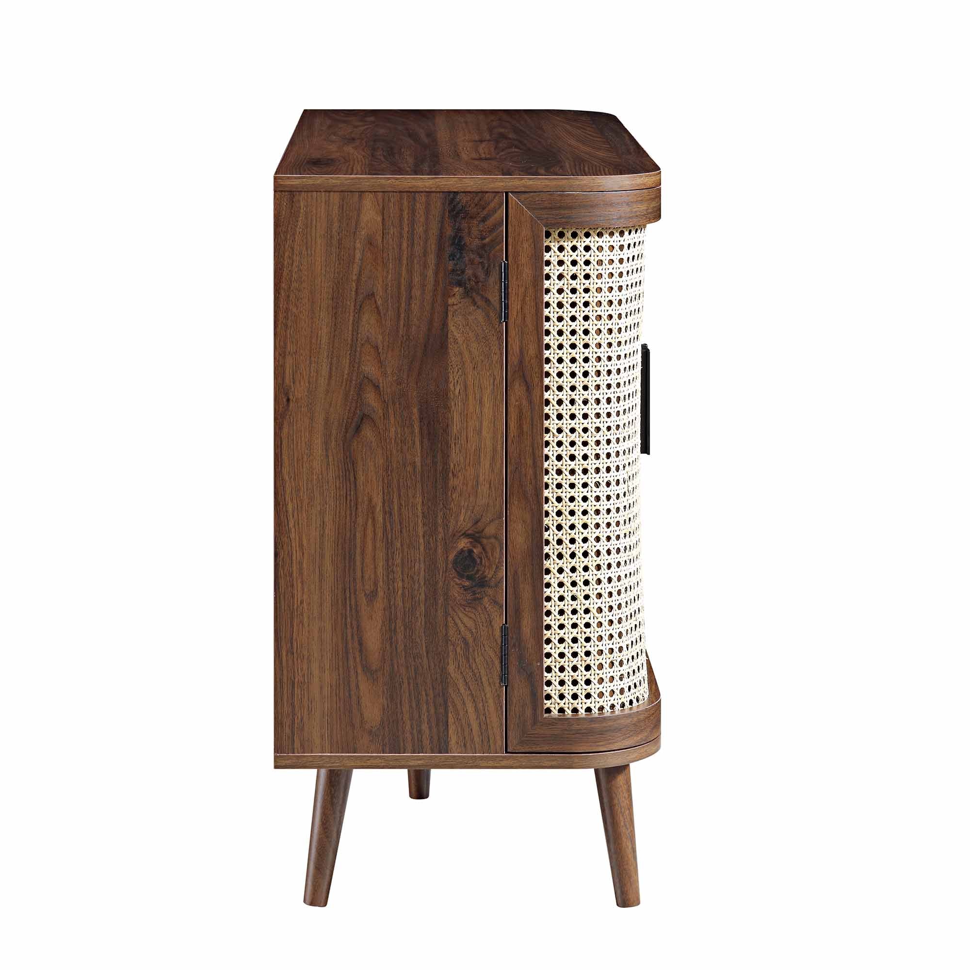 Izzy Curved Rattan 2-Door Small Sideboard, Walnut - Image 8