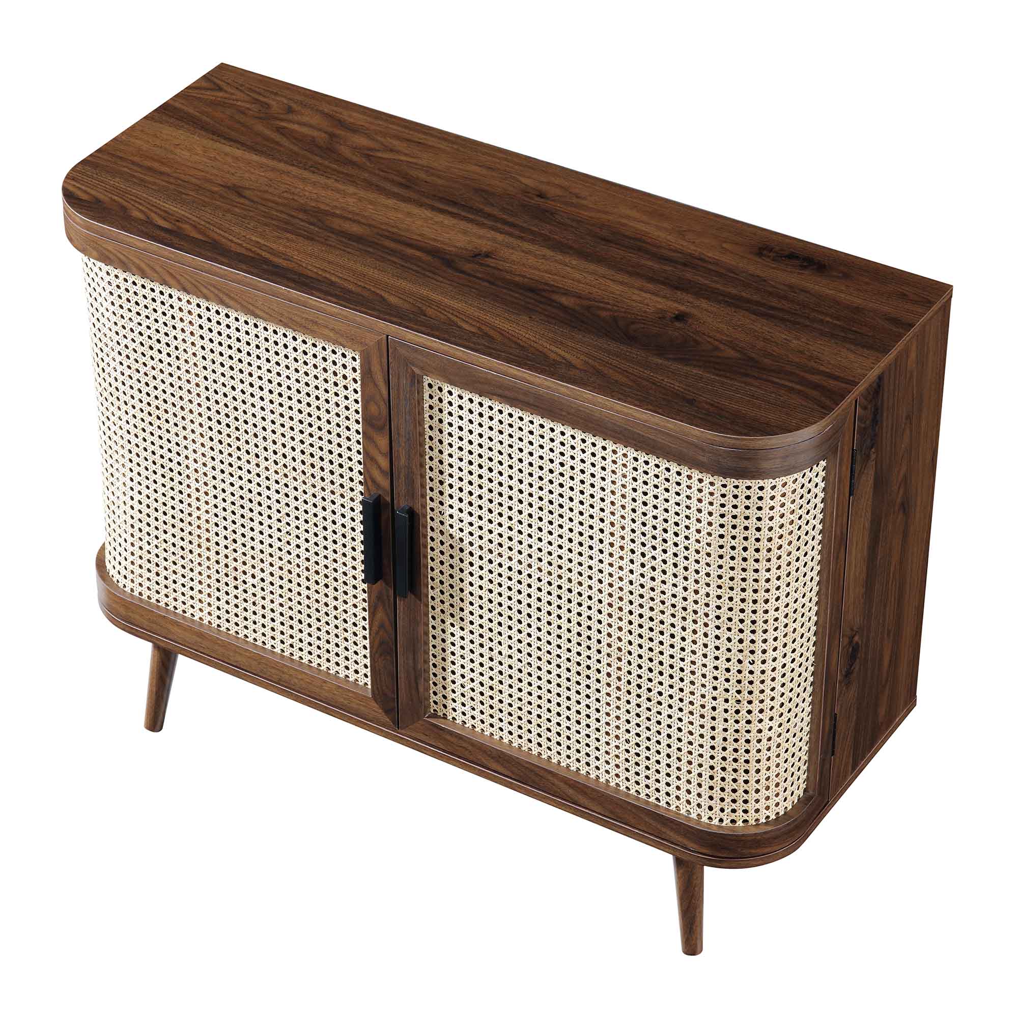 Izzy Curved Rattan 2-Door Small Sideboard, Walnut - Image 9