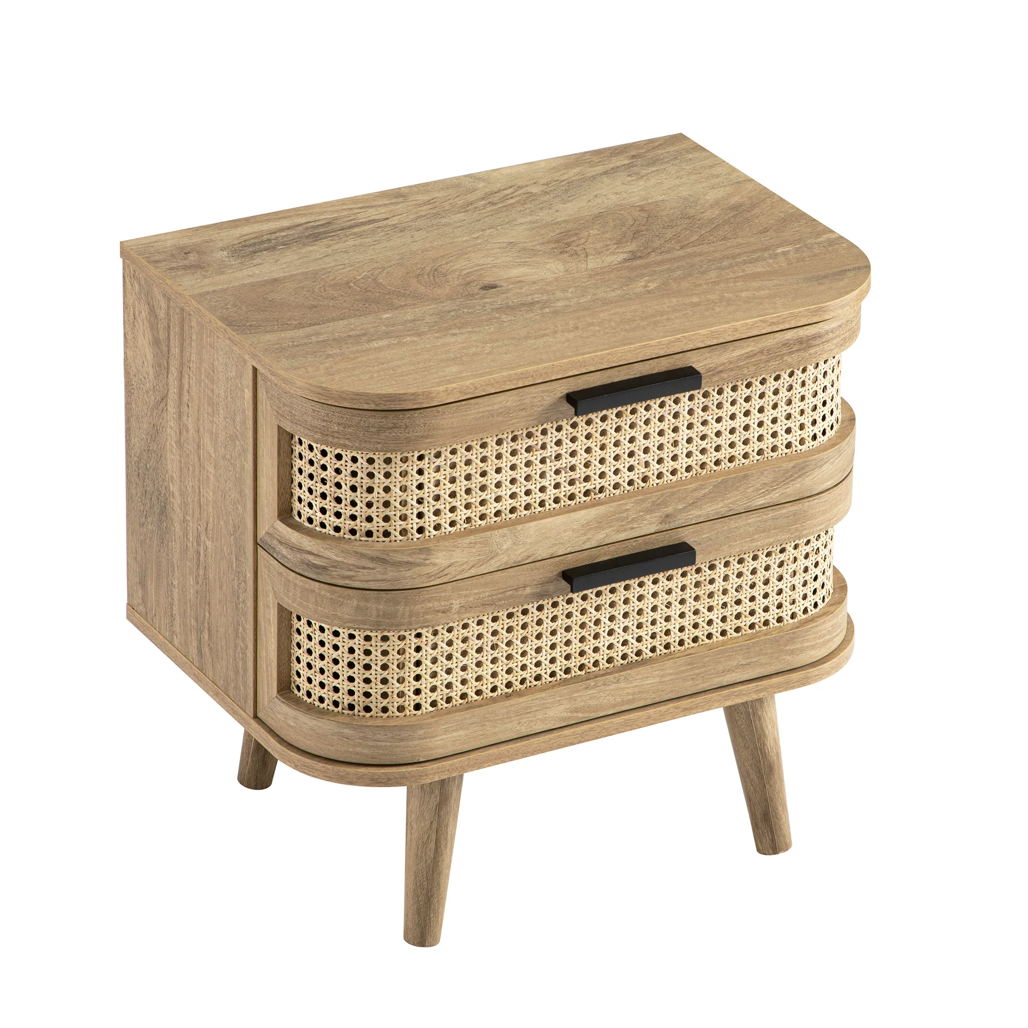 Izzy Curved Rattan 2-Drawer Bedside Table, Natural - Image 11