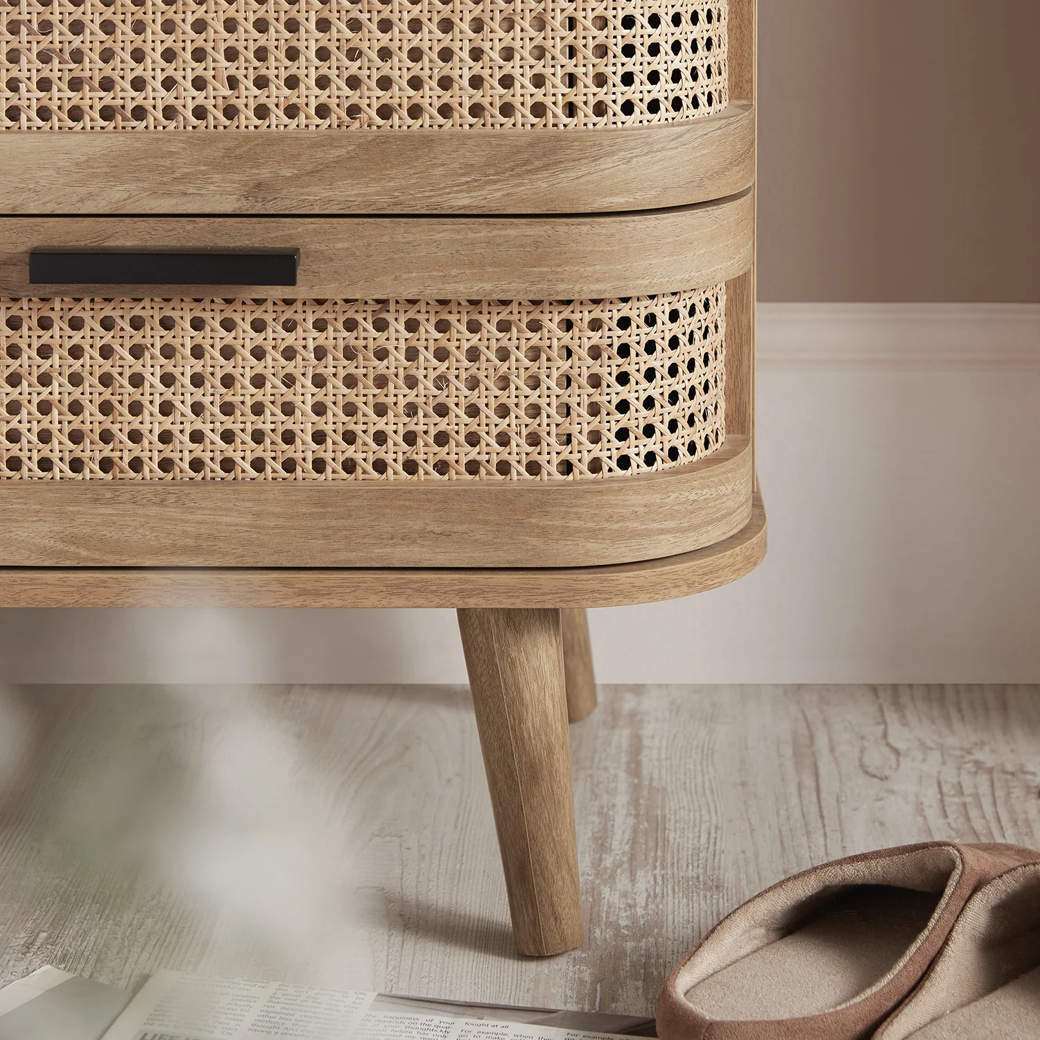 Izzy Curved Rattan 2-Drawer Bedside Table, Natural - Image 6