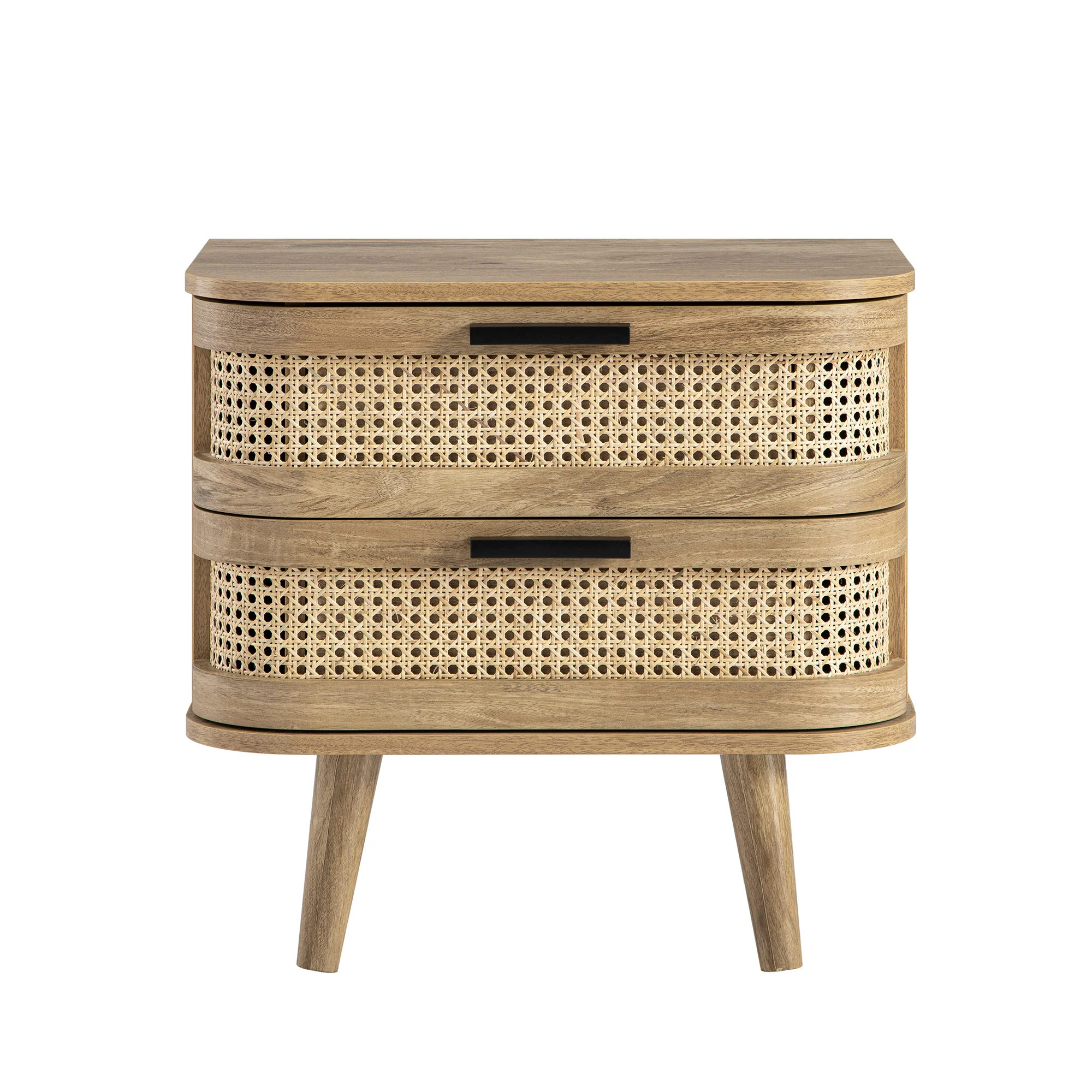 Izzy Curved Rattan 2-Drawer Bedside Table, Natural - Image 7