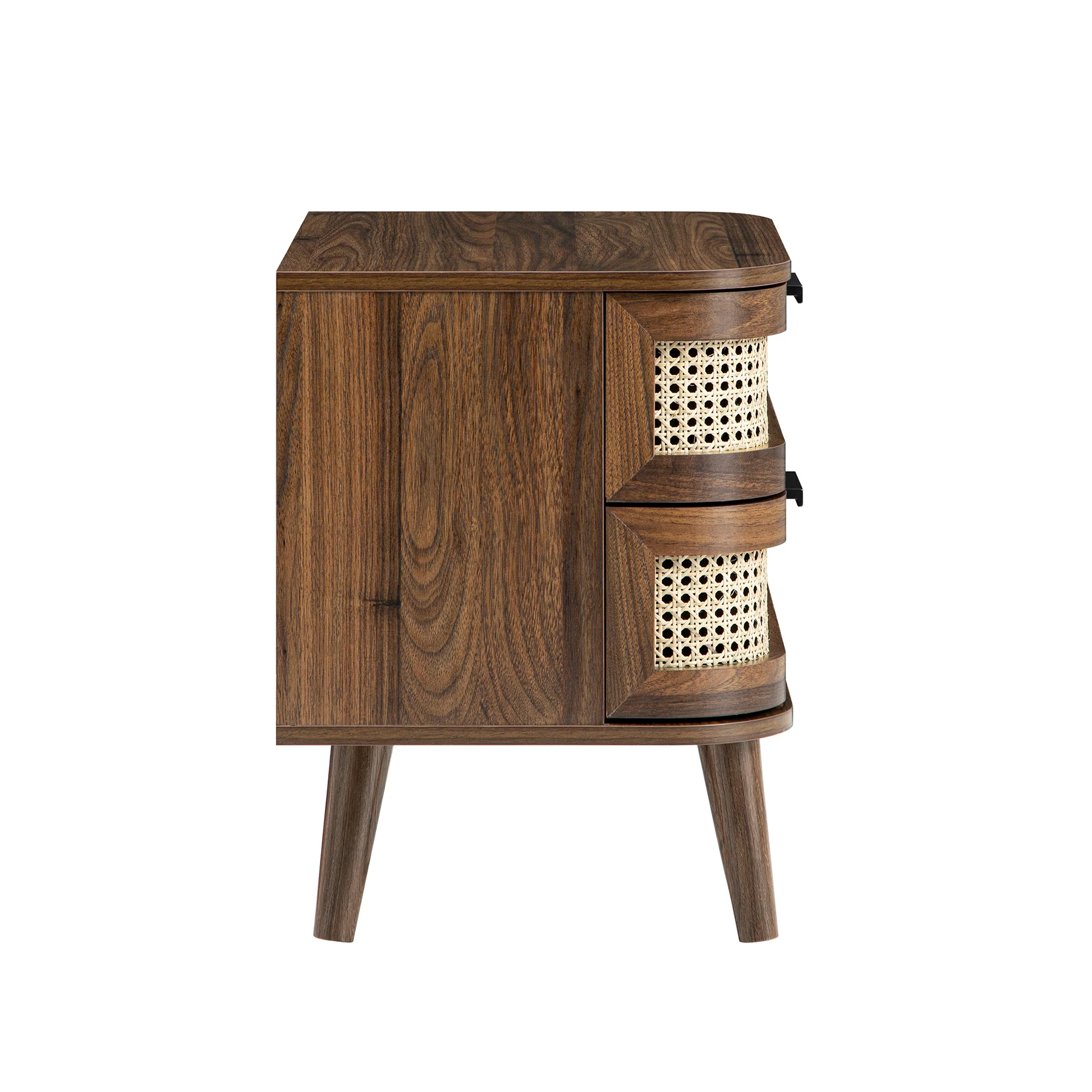 Izzy Curved Rattan 2-Drawer Bedside Table, Walnut - Image 11