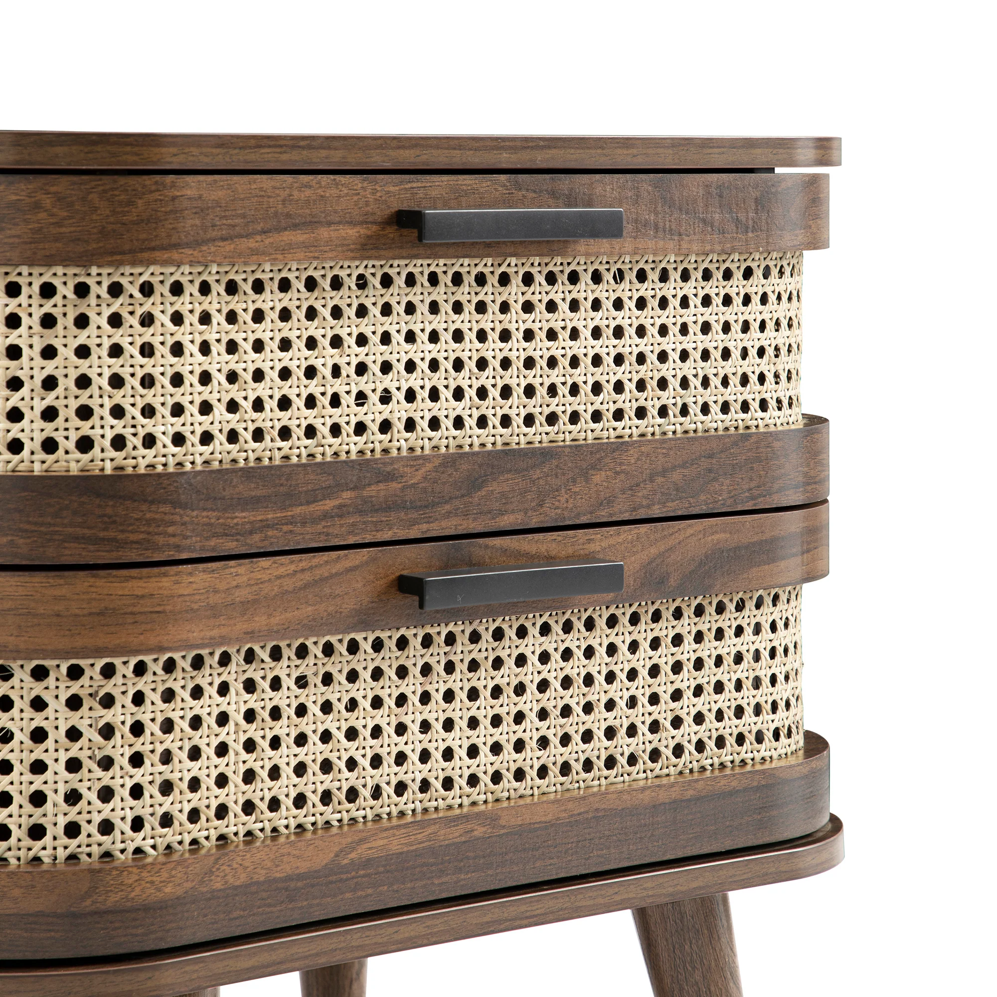 Izzy Curved Rattan 2-Drawer Bedside Table, Walnut - Image 13