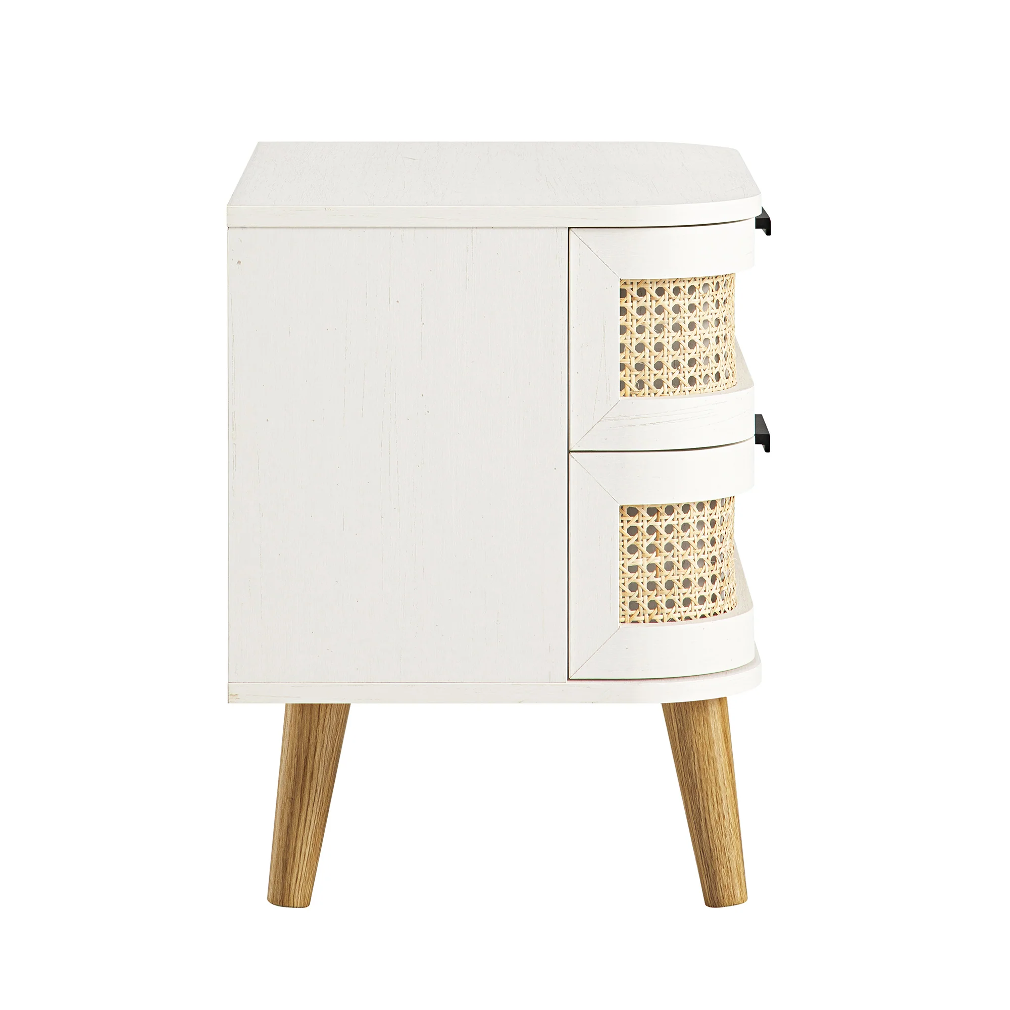 Izzy Curved Rattan 2-Drawer Bedside Table, White - Image 11