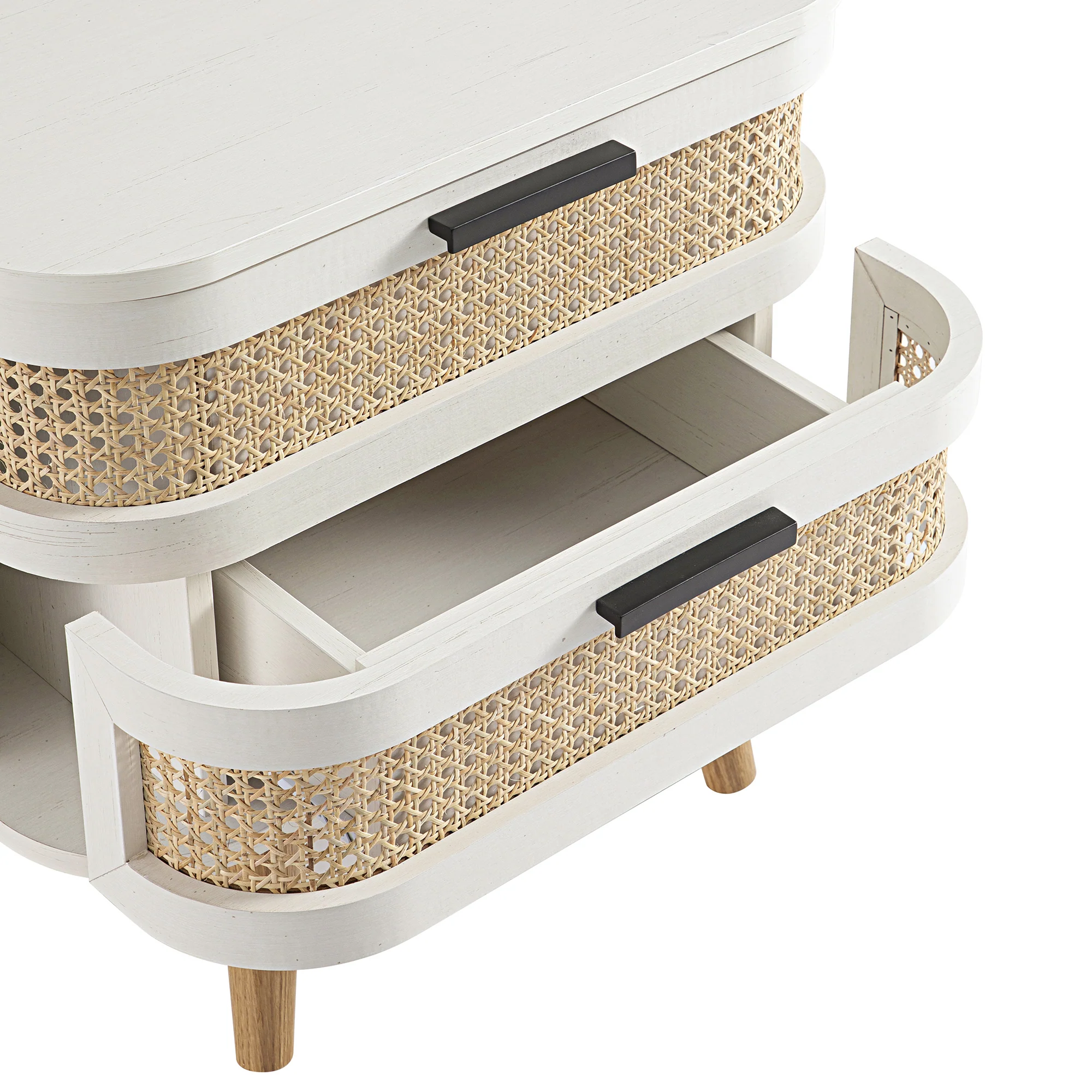Izzy Curved Rattan 2-Drawer Bedside Table, White - Image 14