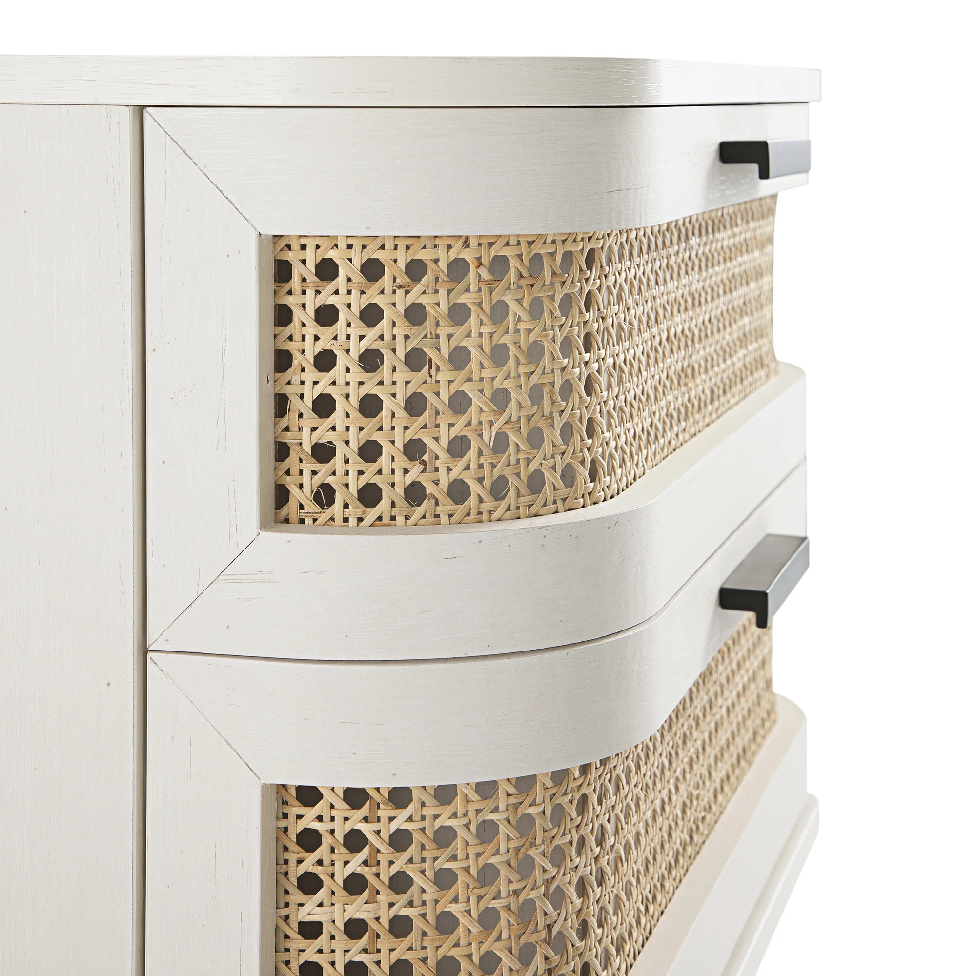 Izzy Curved Rattan 2-Drawer Bedside Table, White - Image 15