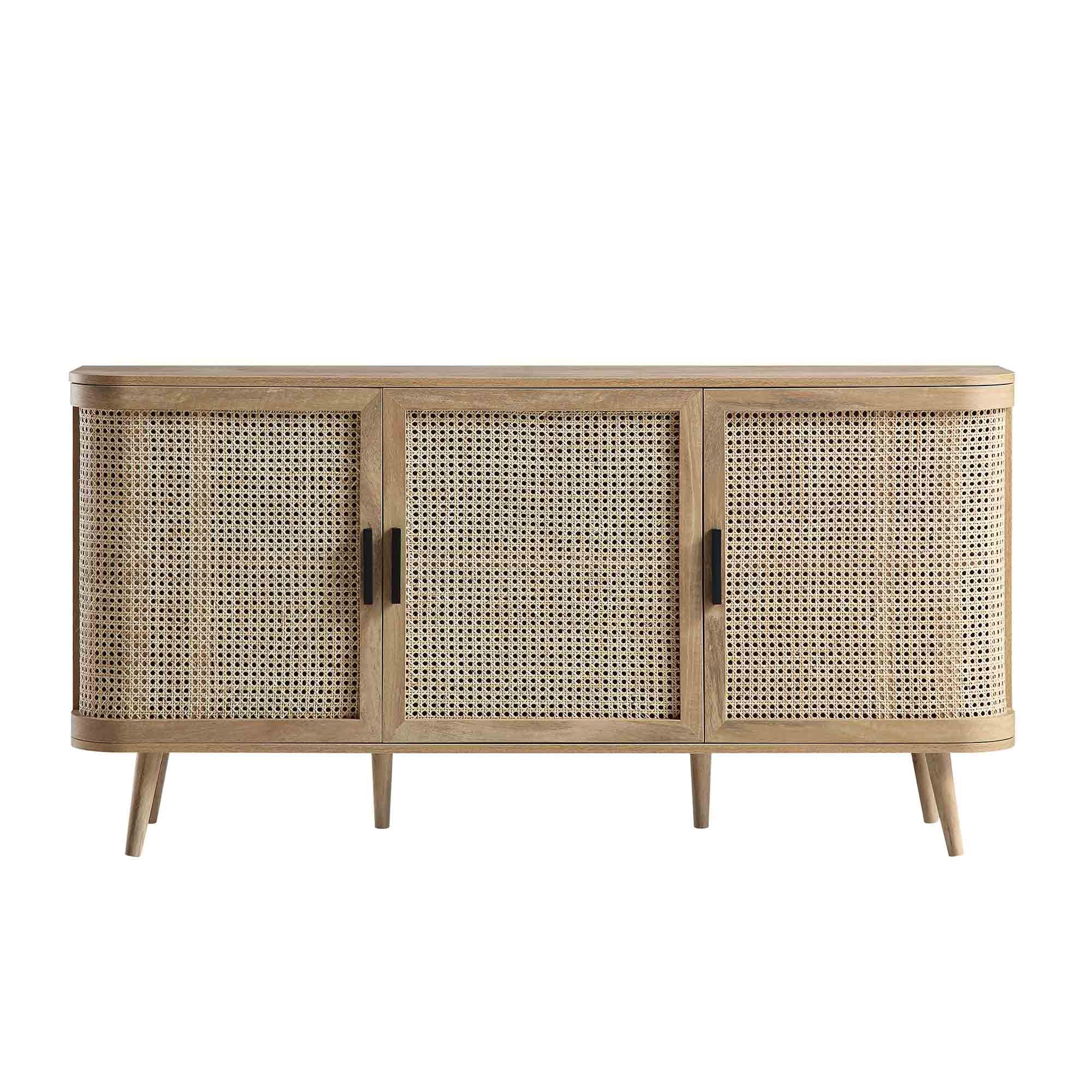 Izzy Curved Rattan Large 3-Door Sideboard, Natural - Image 4