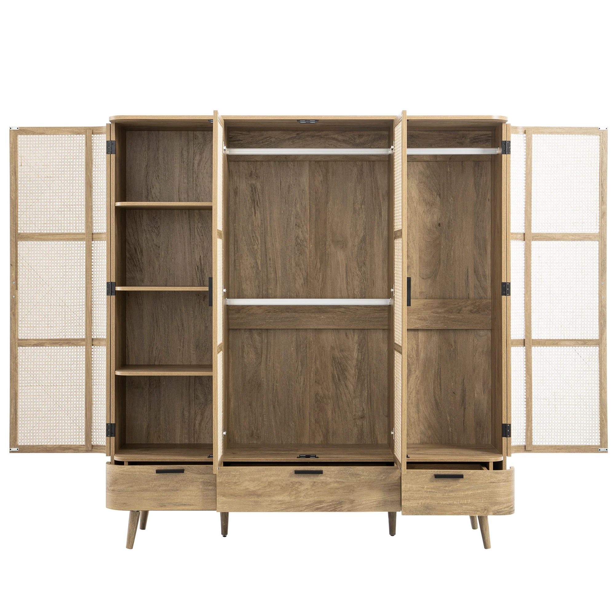 Izzy Curved Rattan 4-Door Wardrobe, Natural - Image 11