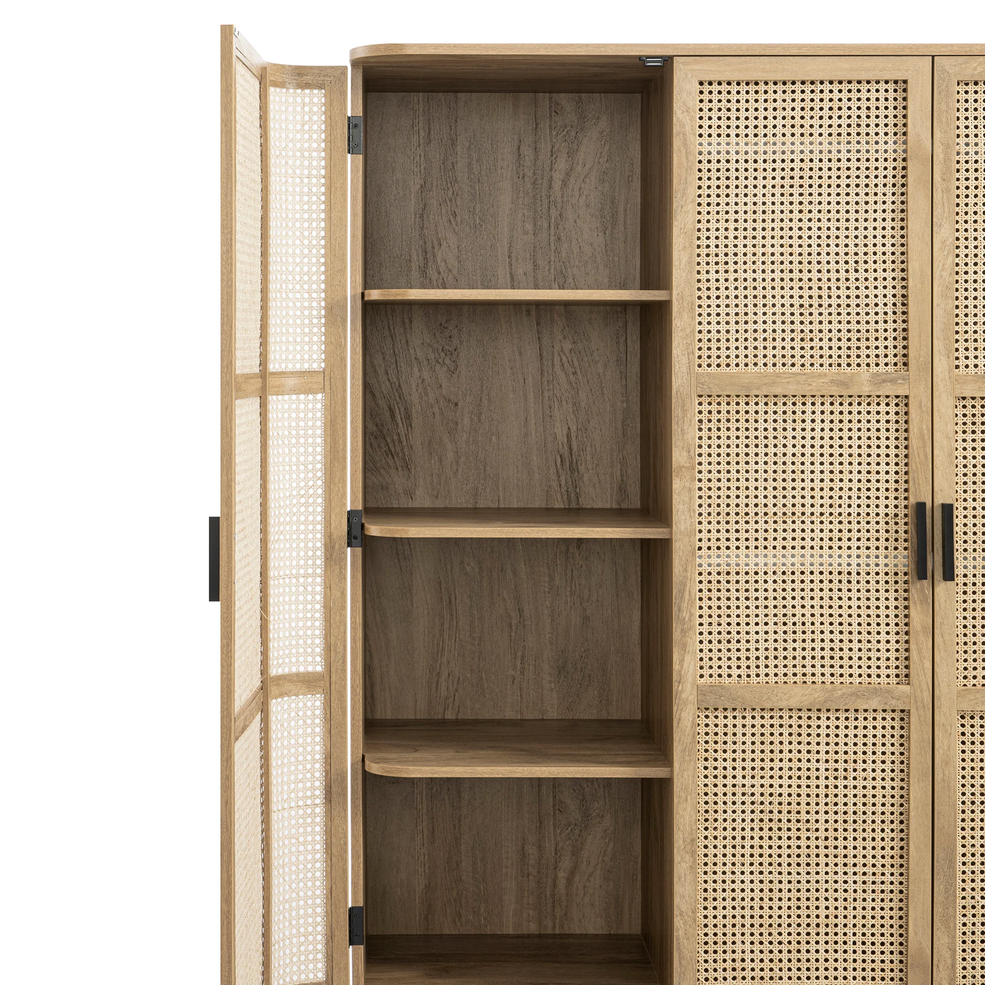 Izzy Curved Rattan 4-Door Wardrobe, Natural - Image 15
