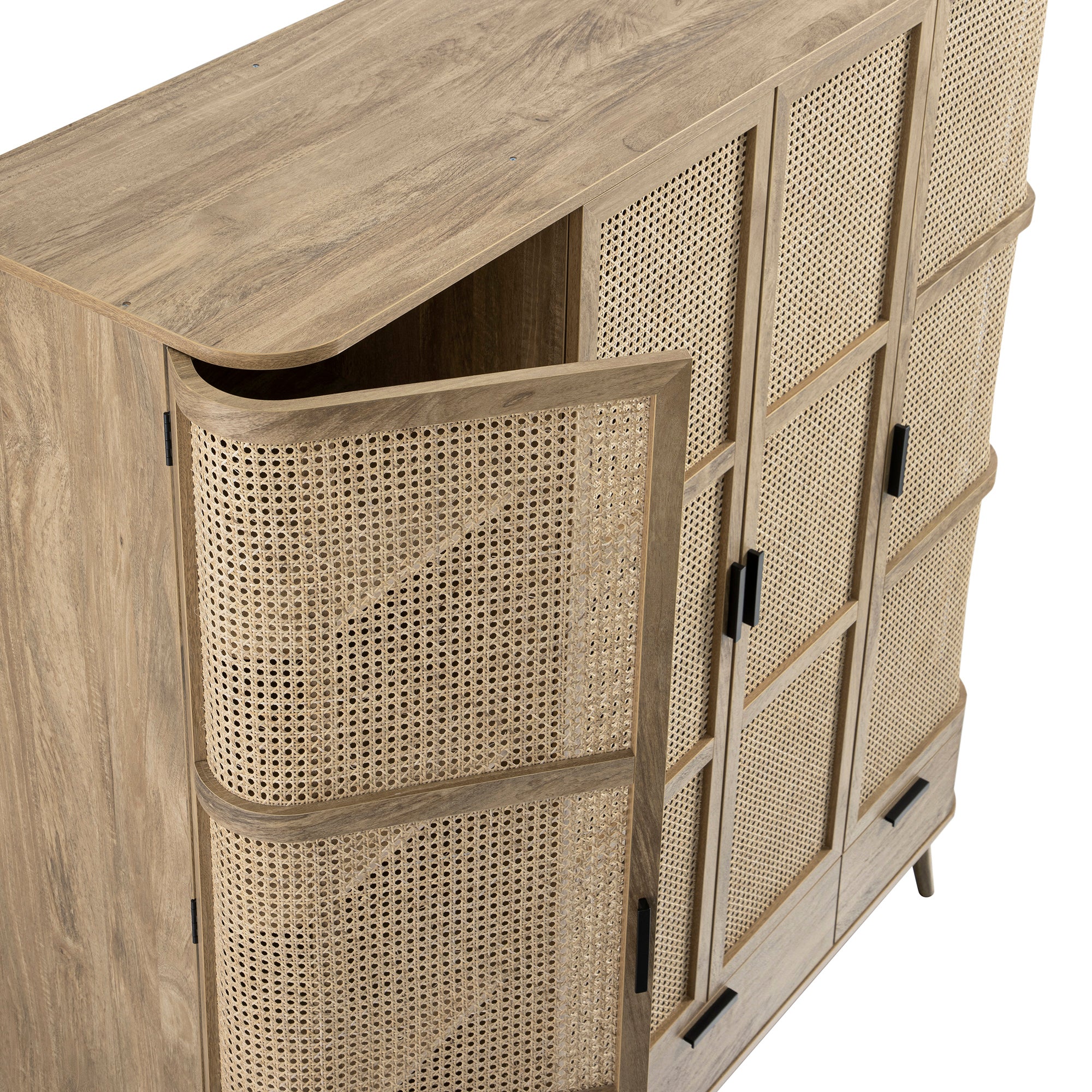 Izzy Curved Rattan 4-Door Wardrobe, Natural - Image 17