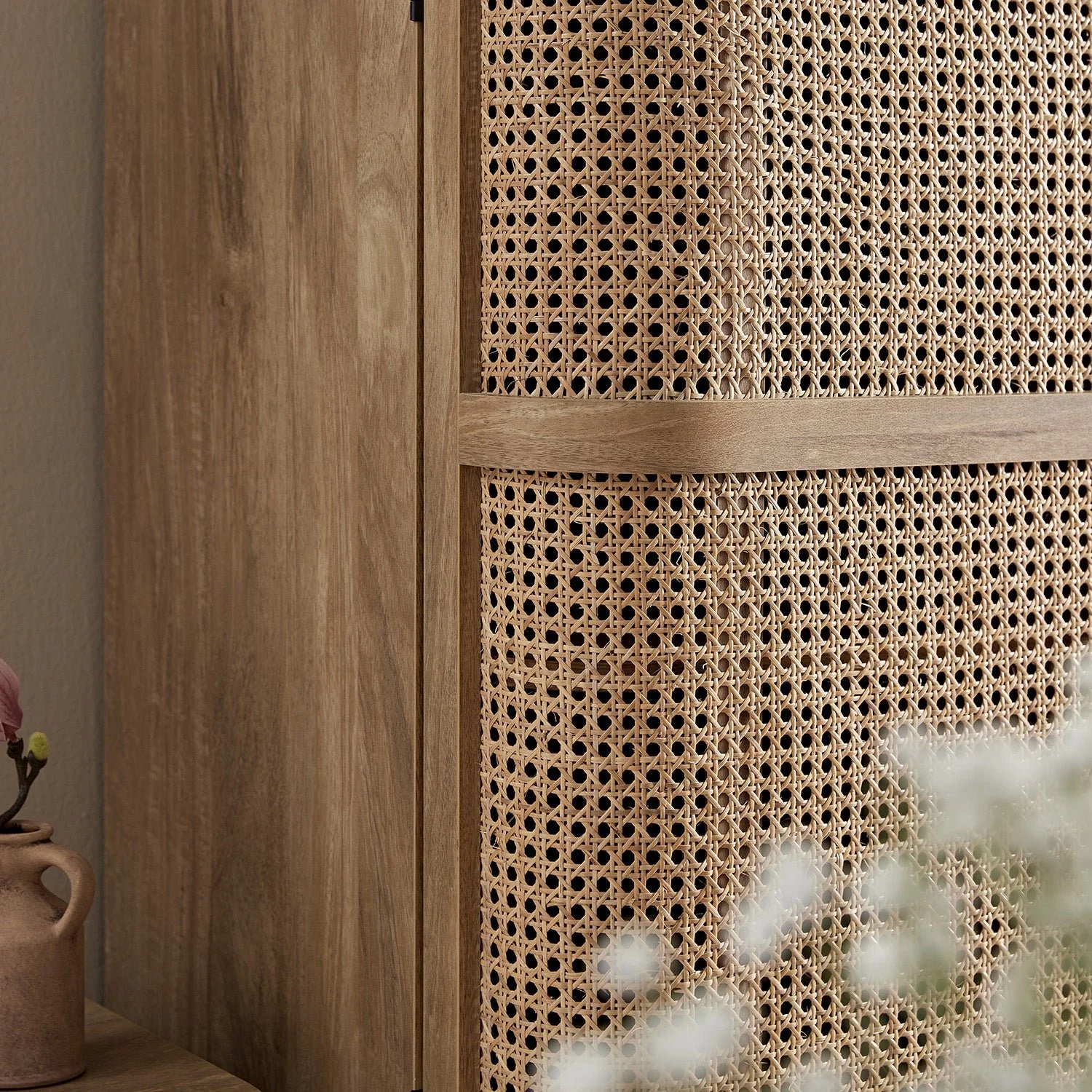 Izzy Curved Rattan 4-Door Wardrobe, Natural - Image 7