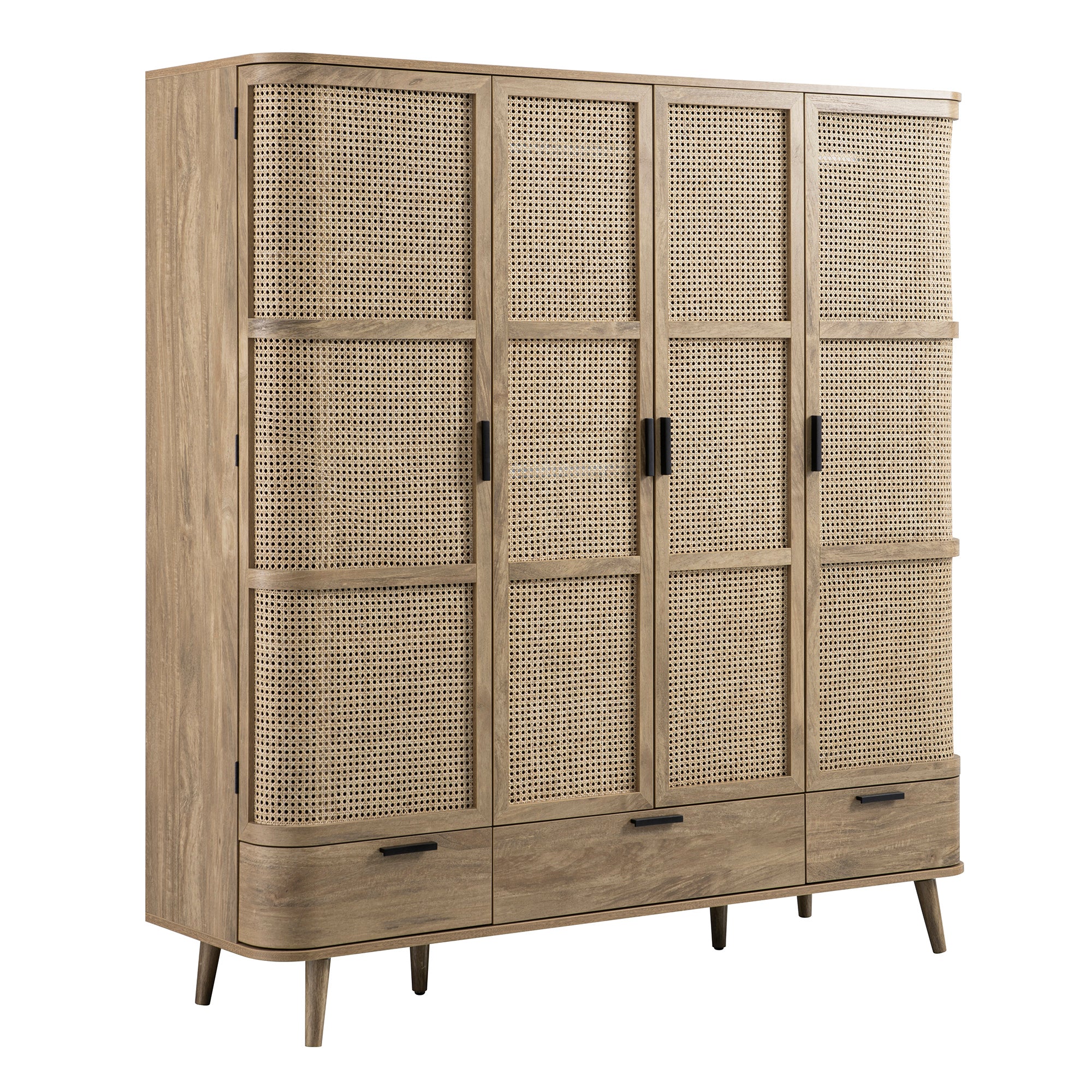 Izzy Curved Rattan 4-Door Wardrobe, Natural - Image 9