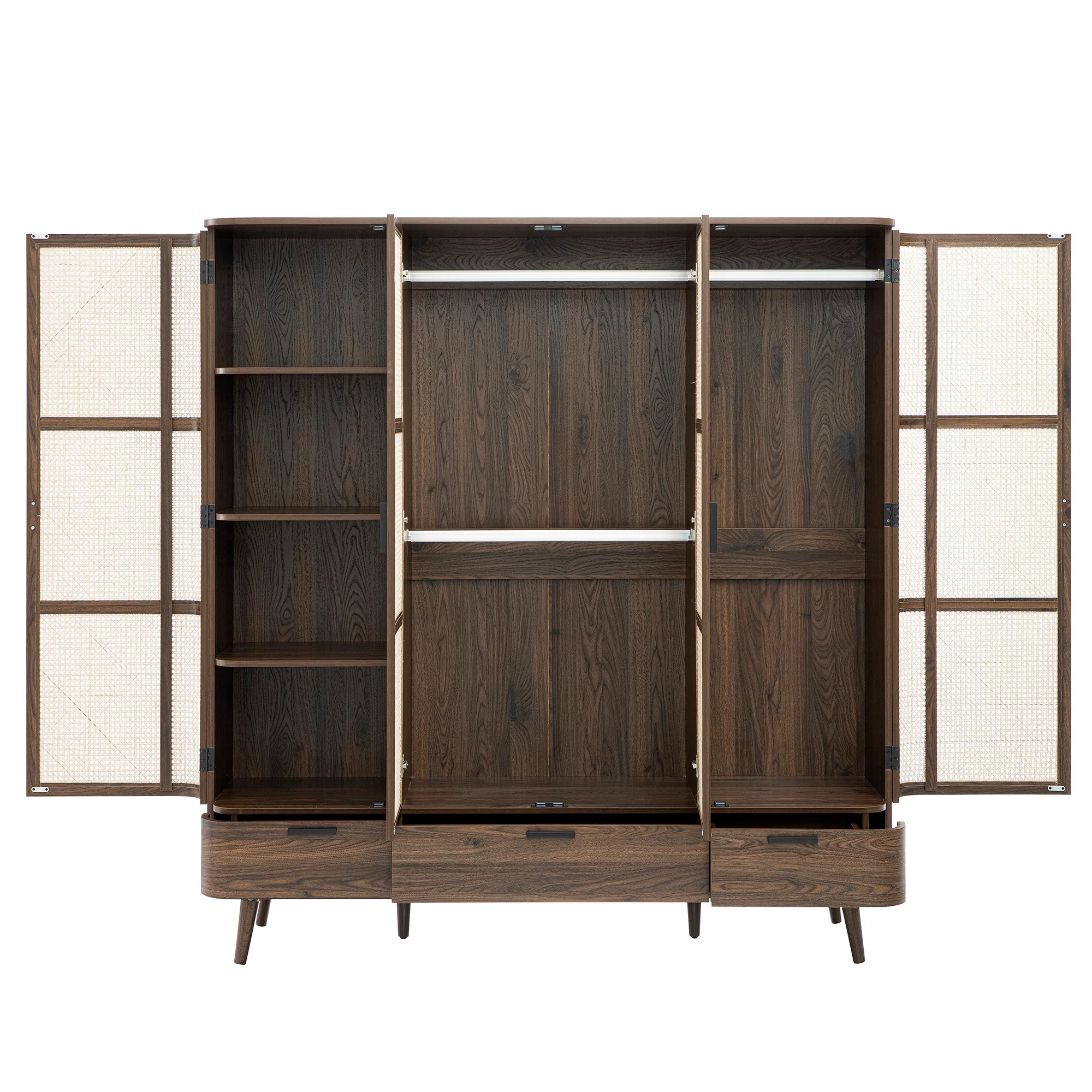 Izzy Curved Rattan 4-Door Wardrobe, Walnut - Image 11
