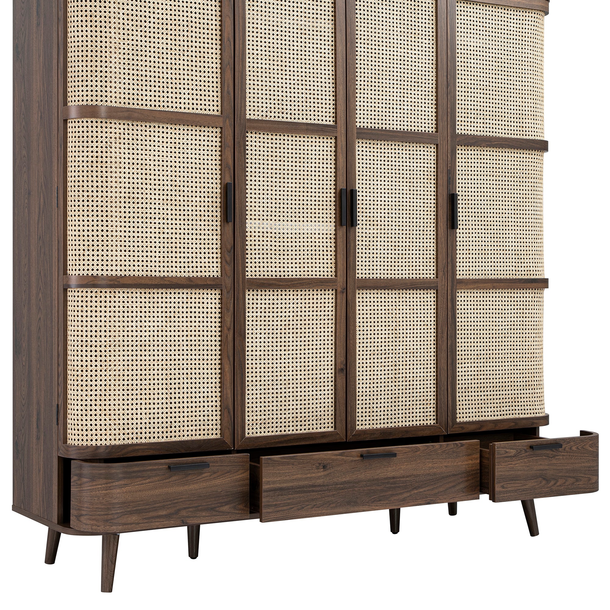 Izzy Curved Rattan 4-Door Wardrobe, Walnut - Image 16