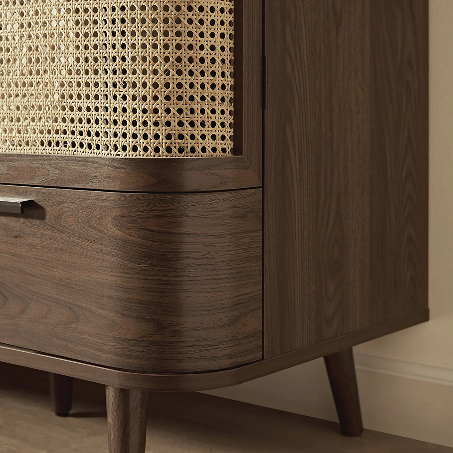 Izzy Curved Rattan 4-Door Wardrobe, Walnut - Image 7