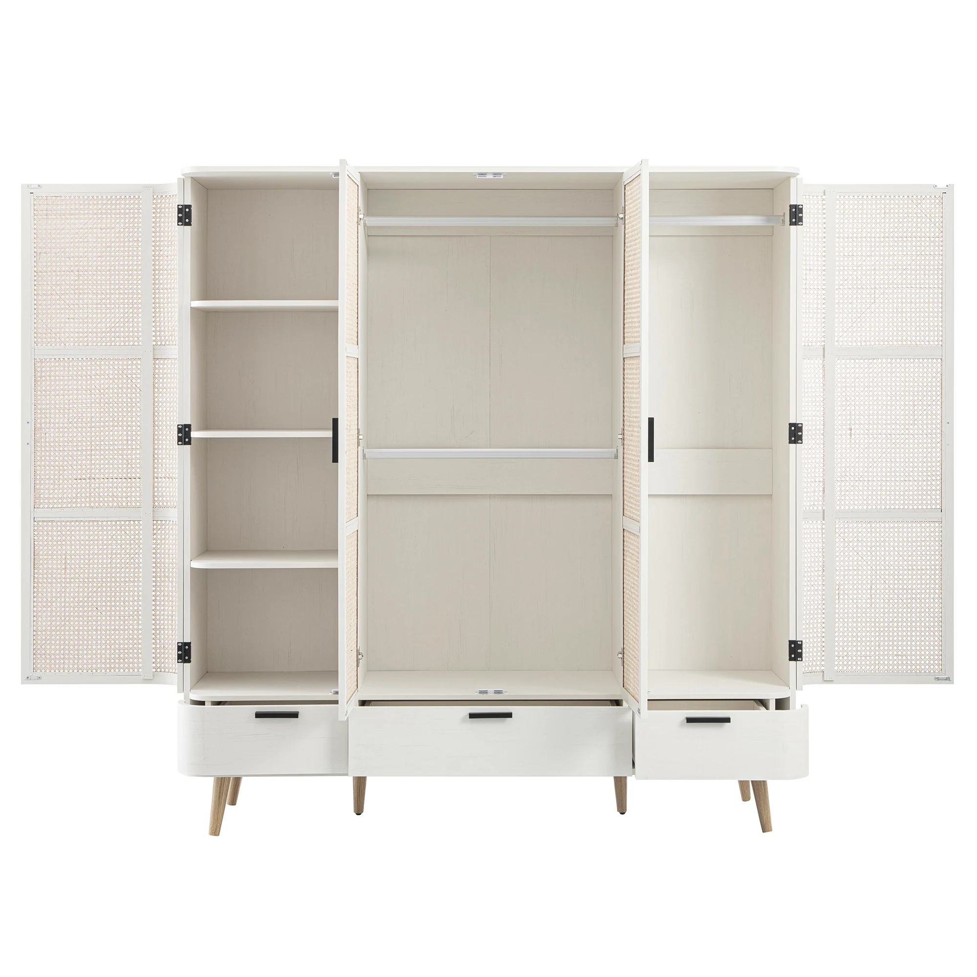 Izzy Curved Rattan 4-Door Wardrobe, White - Image 11