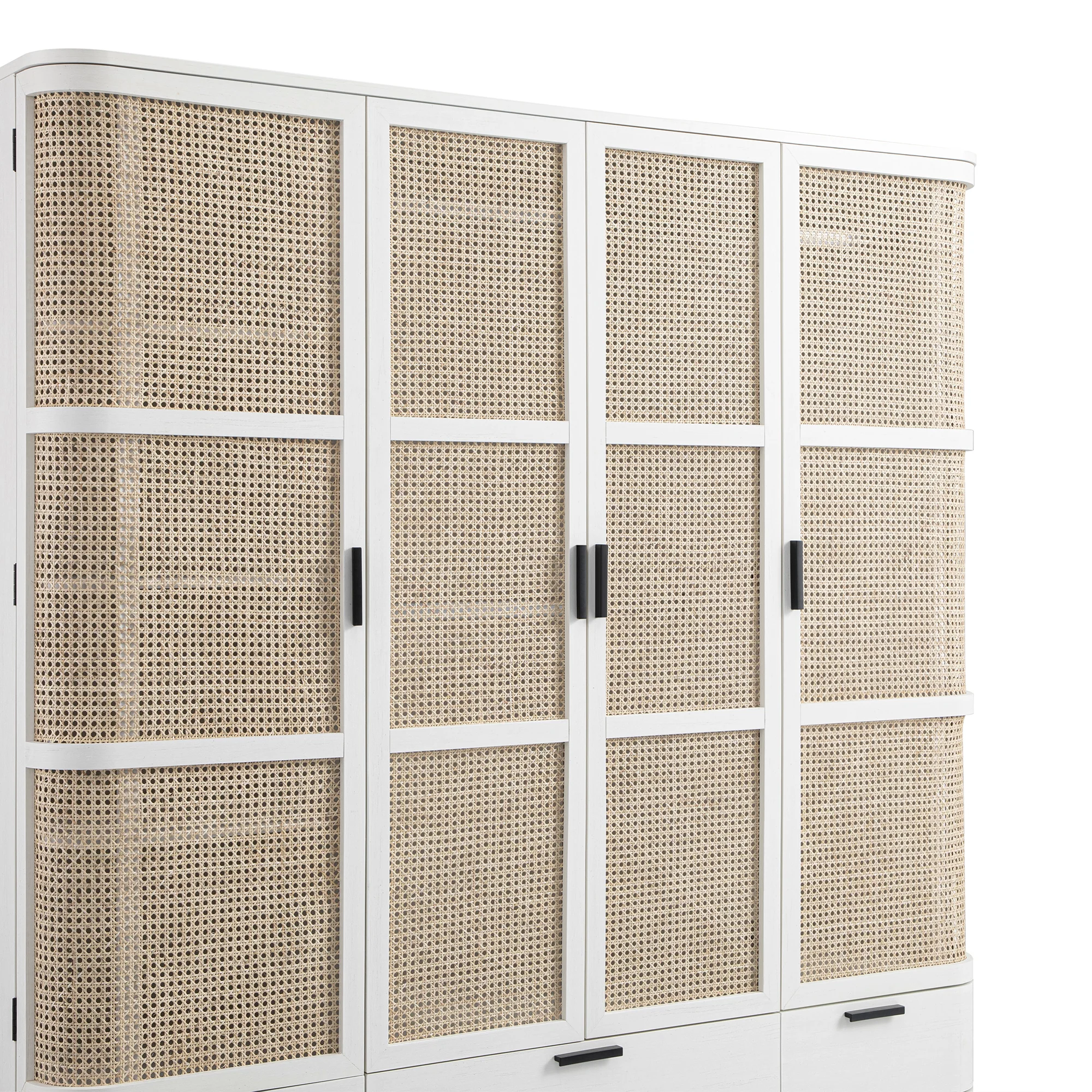 Izzy Curved Rattan 4-Door Wardrobe, White - Image 16