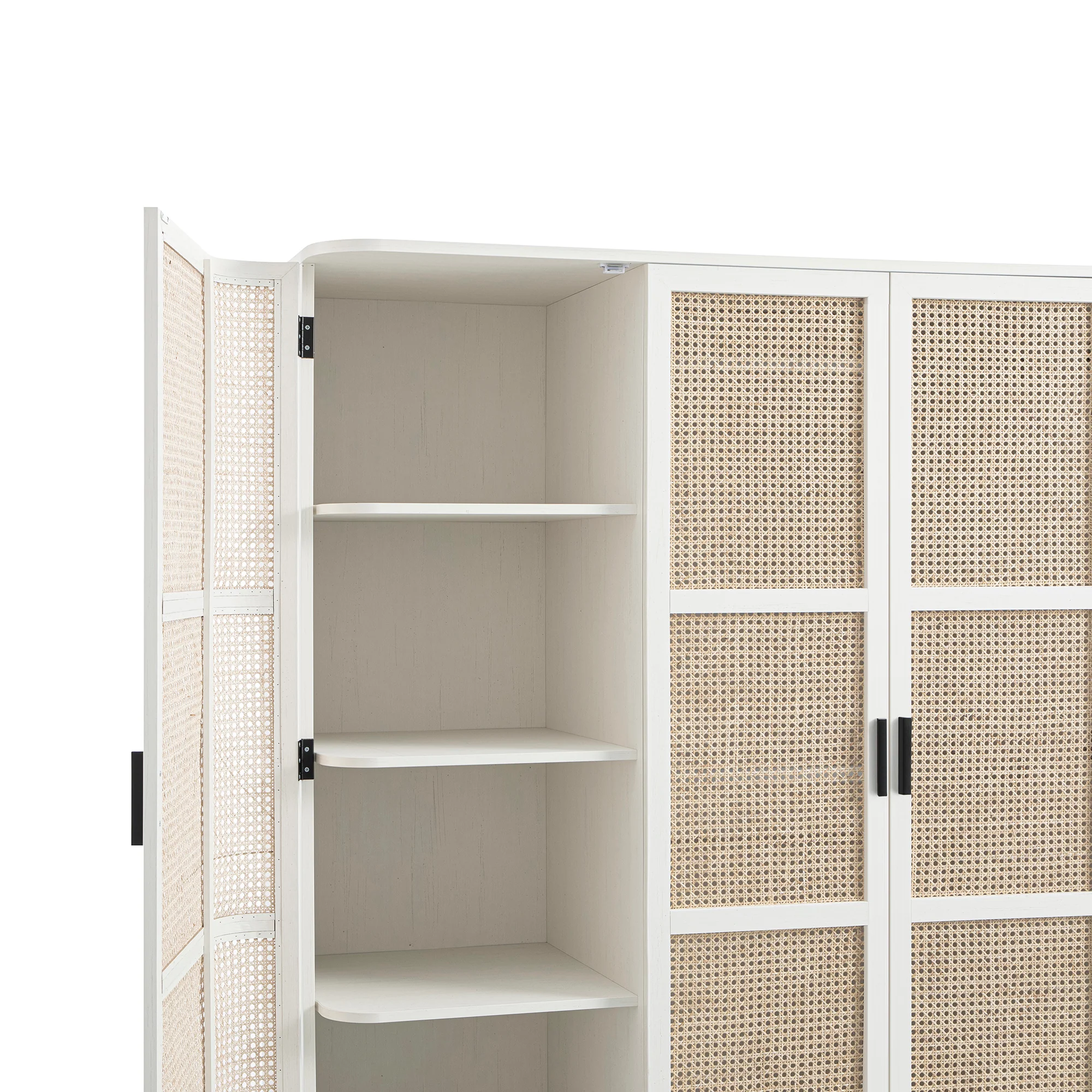 Izzy Curved Rattan 4-Door Wardrobe, White - Image 17