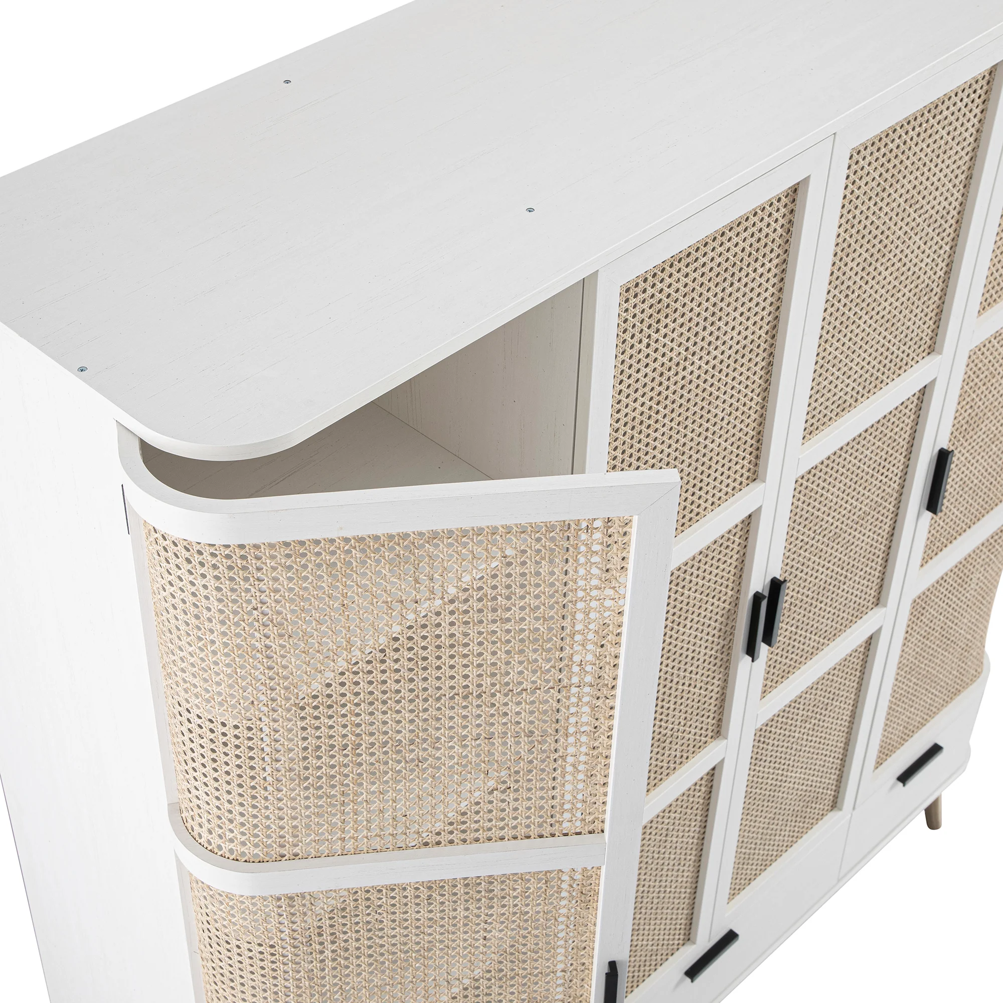 Izzy Curved Rattan 4-Door Wardrobe, White - Image 18
