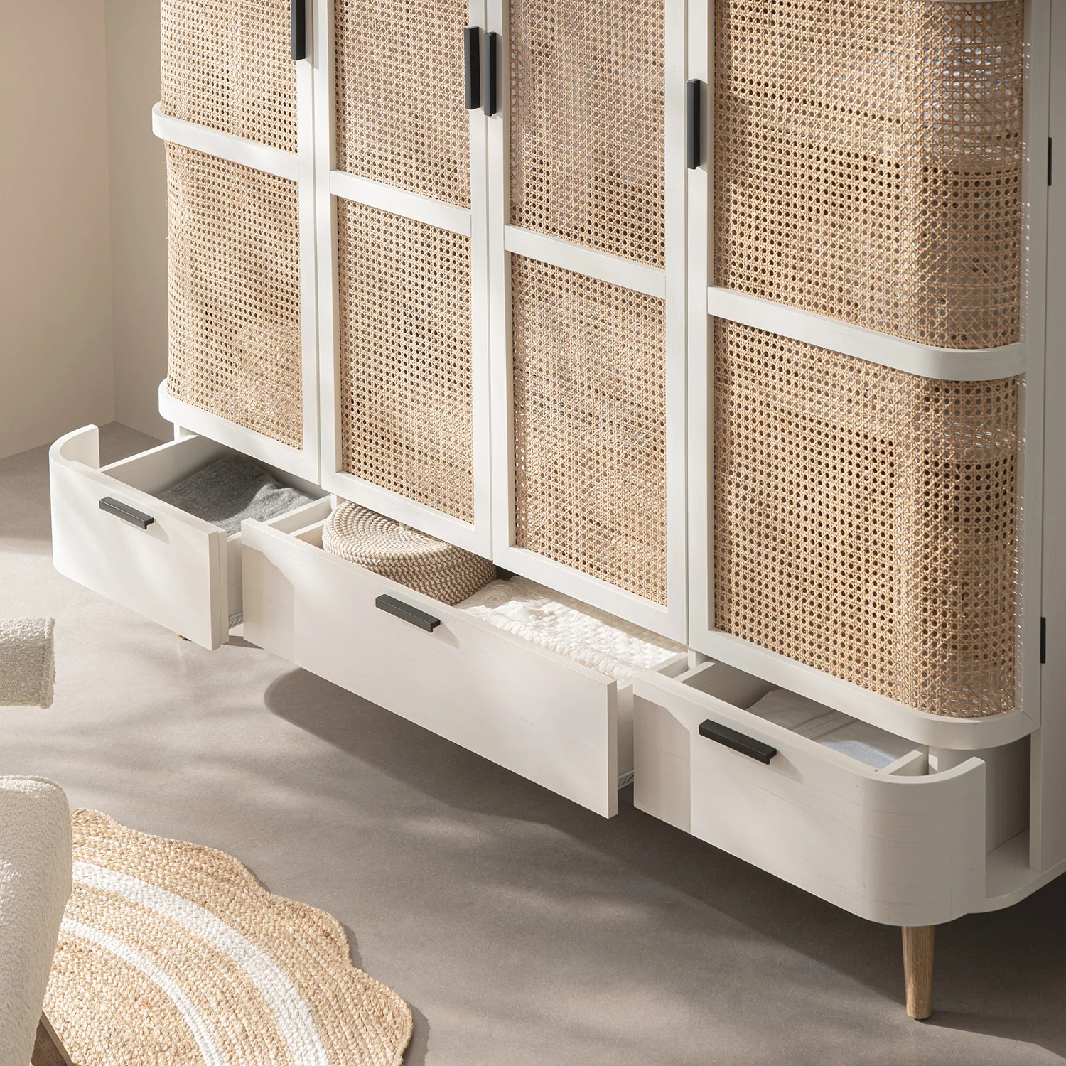 Izzy Curved Rattan 4-Door Wardrobe, White - Image 5
