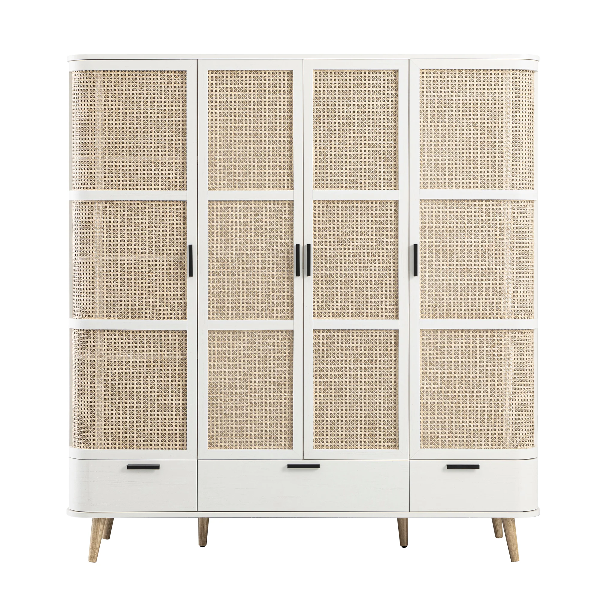 Izzy Curved Rattan 4-Door Wardrobe, White - Image 8
