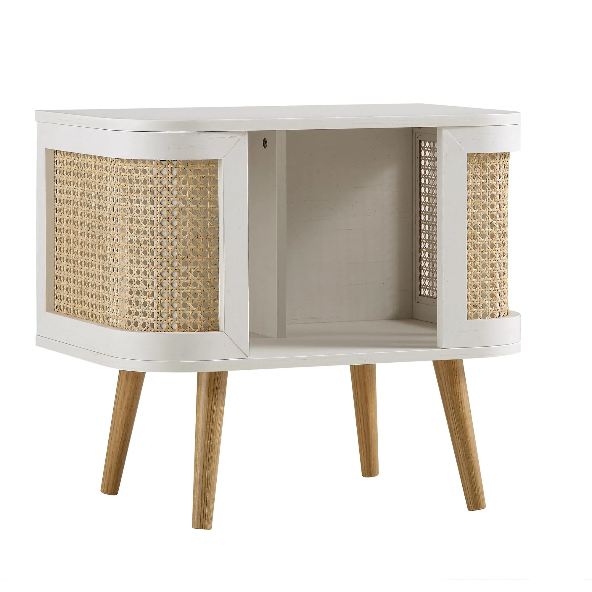 Izzy Curved Rattan Bedside Table, White - Image 5