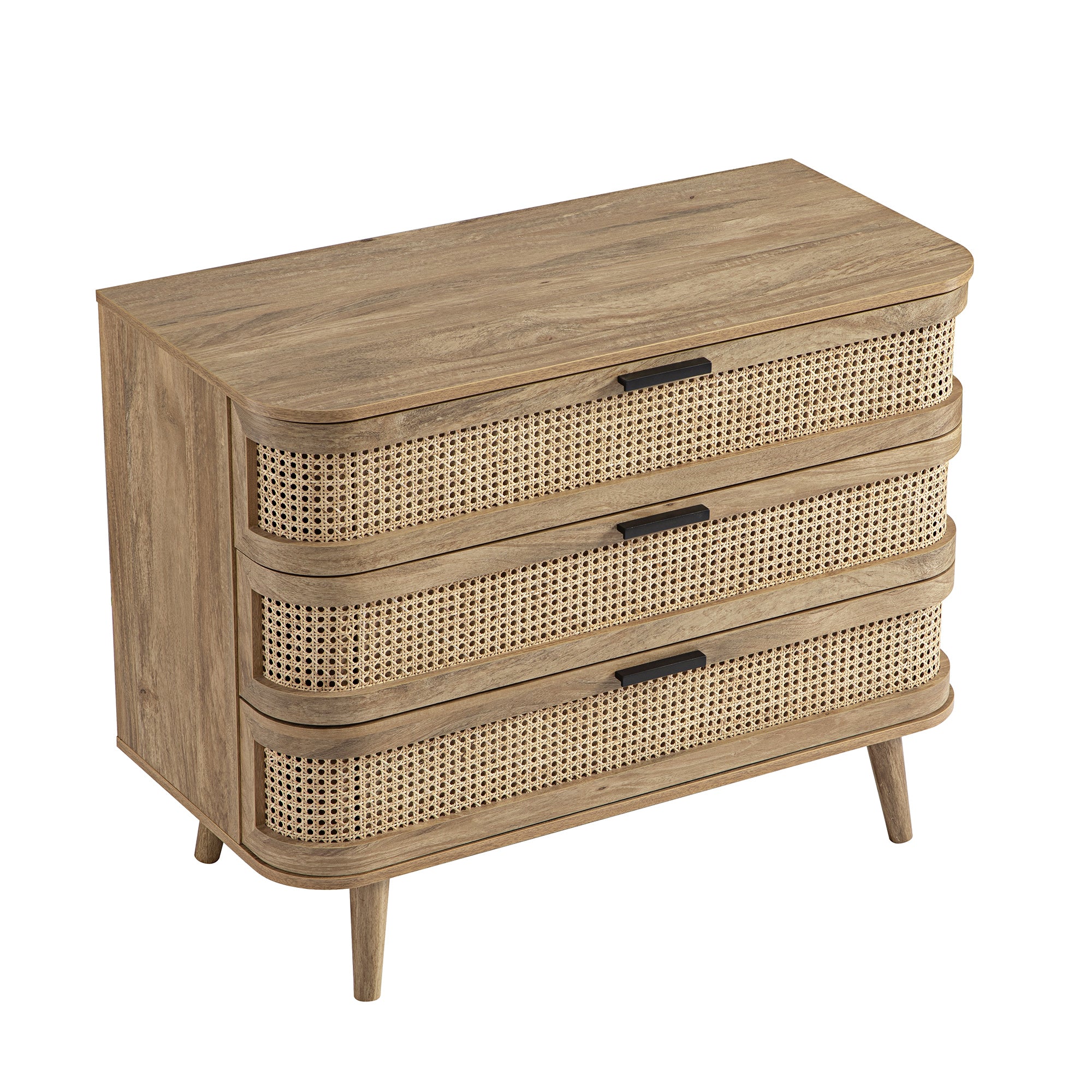 Izzy Curved Rattan Chest of 3 Drawers, Natural - Image 10