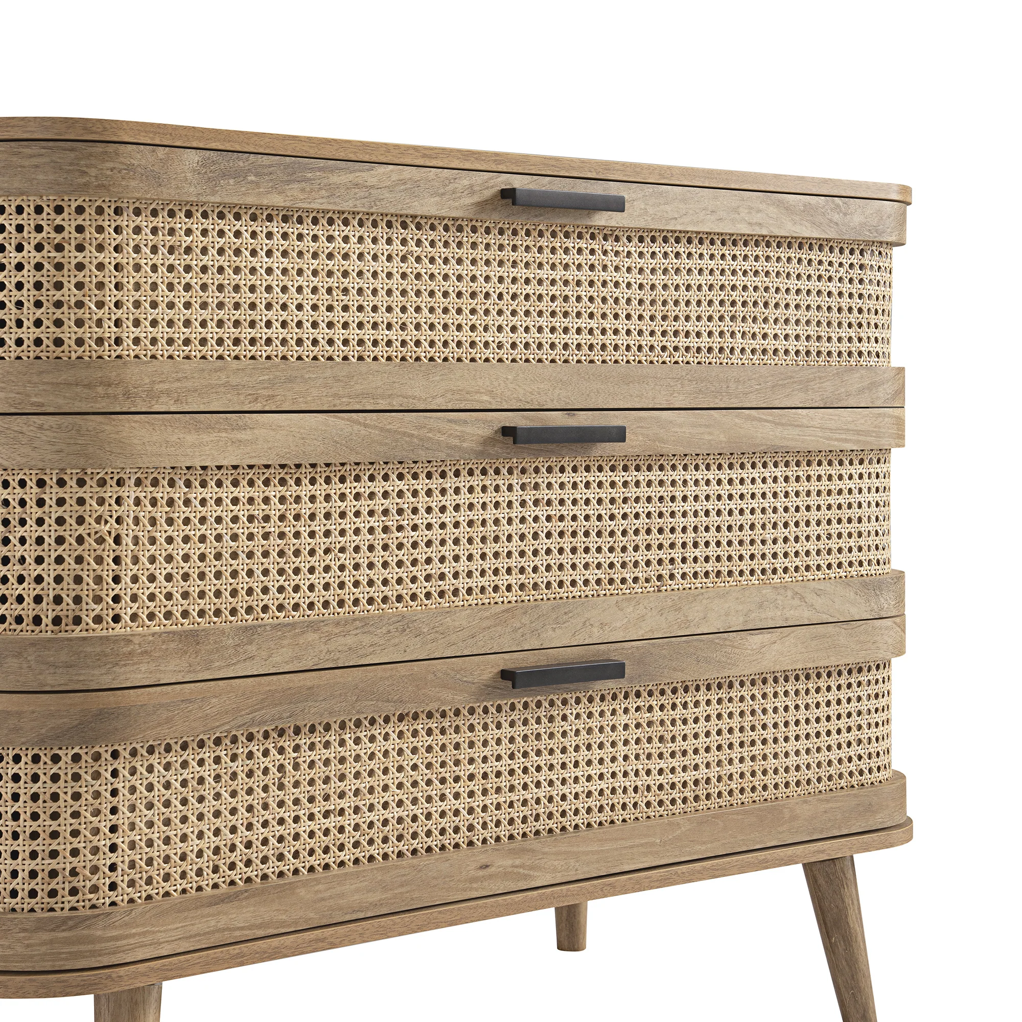 Izzy Curved Rattan Chest of 3 Drawers, Natural - Image 13