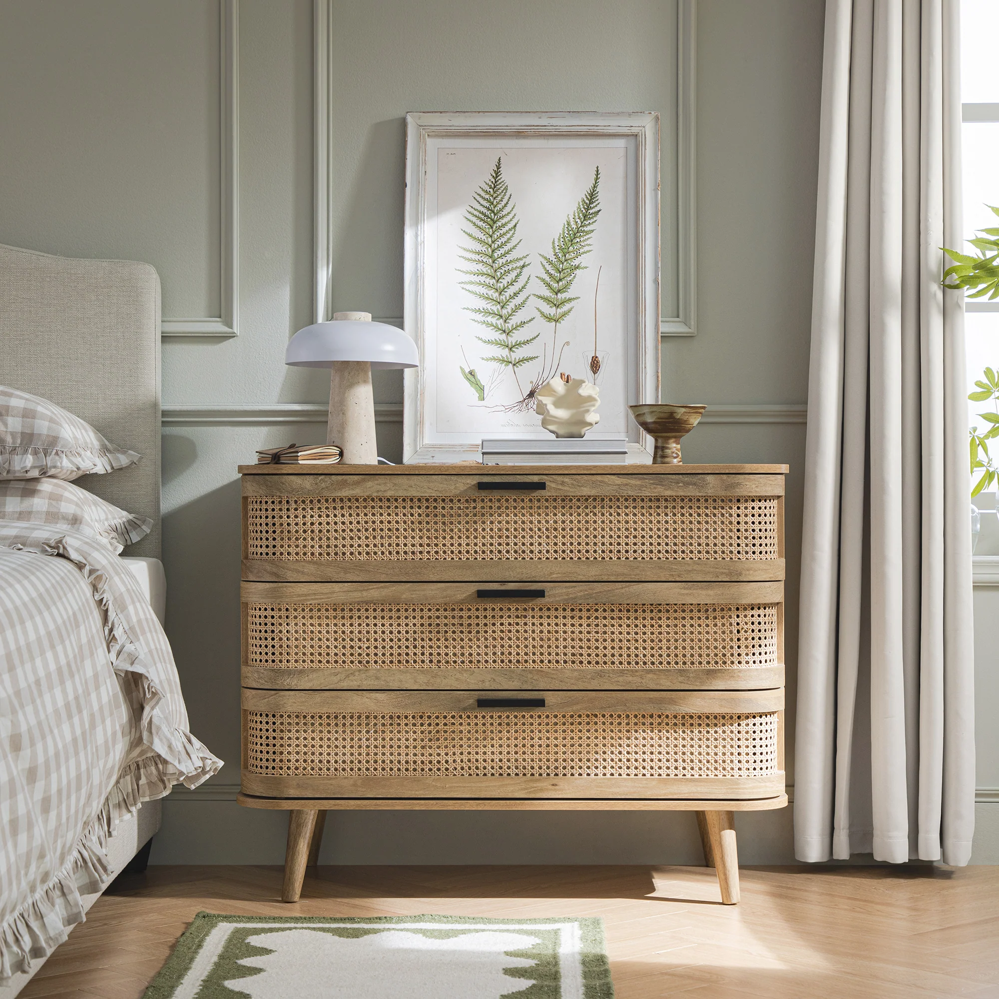 Izzy Curved Rattan Chest of 3 Drawers, Natural - Image 2