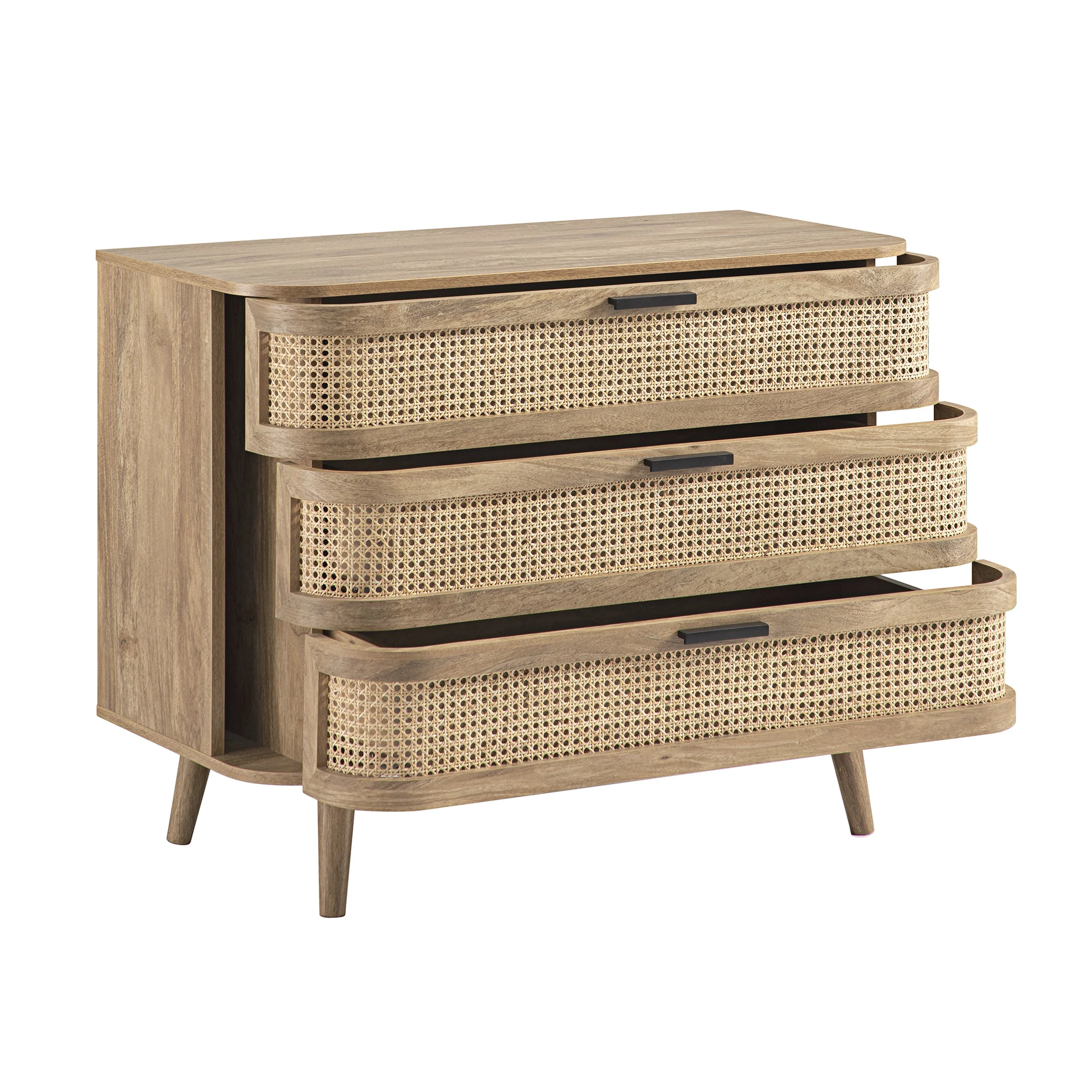 Izzy Curved Rattan Chest of 3 Drawers, Natural - Image 9