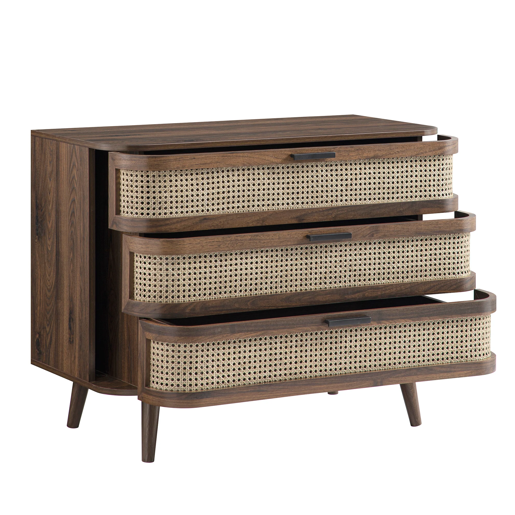 Izzy Curved Rattan Chest of 3 Drawers, Walnut - Image 11
