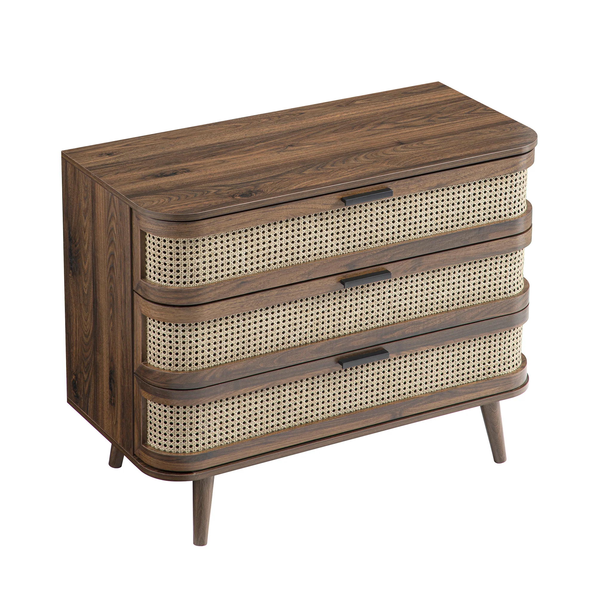 Izzy Curved Rattan Chest of 3 Drawers, Walnut - Image 12