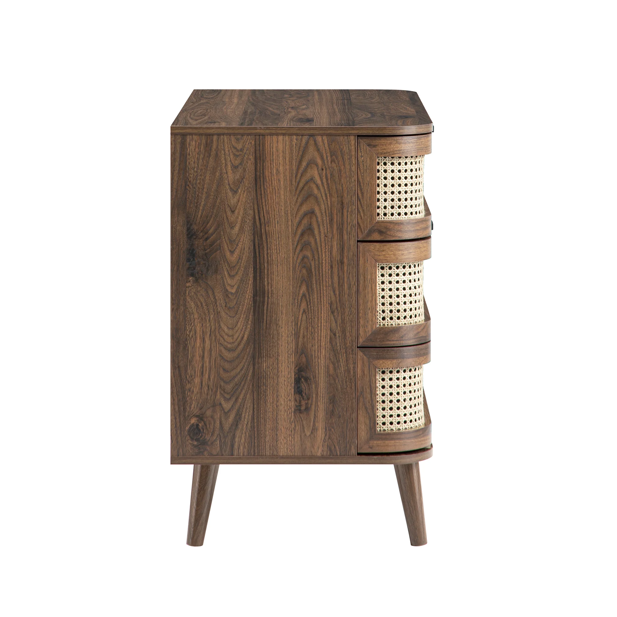 Izzy Curved Rattan Chest of 3 Drawers, Walnut - Image 13