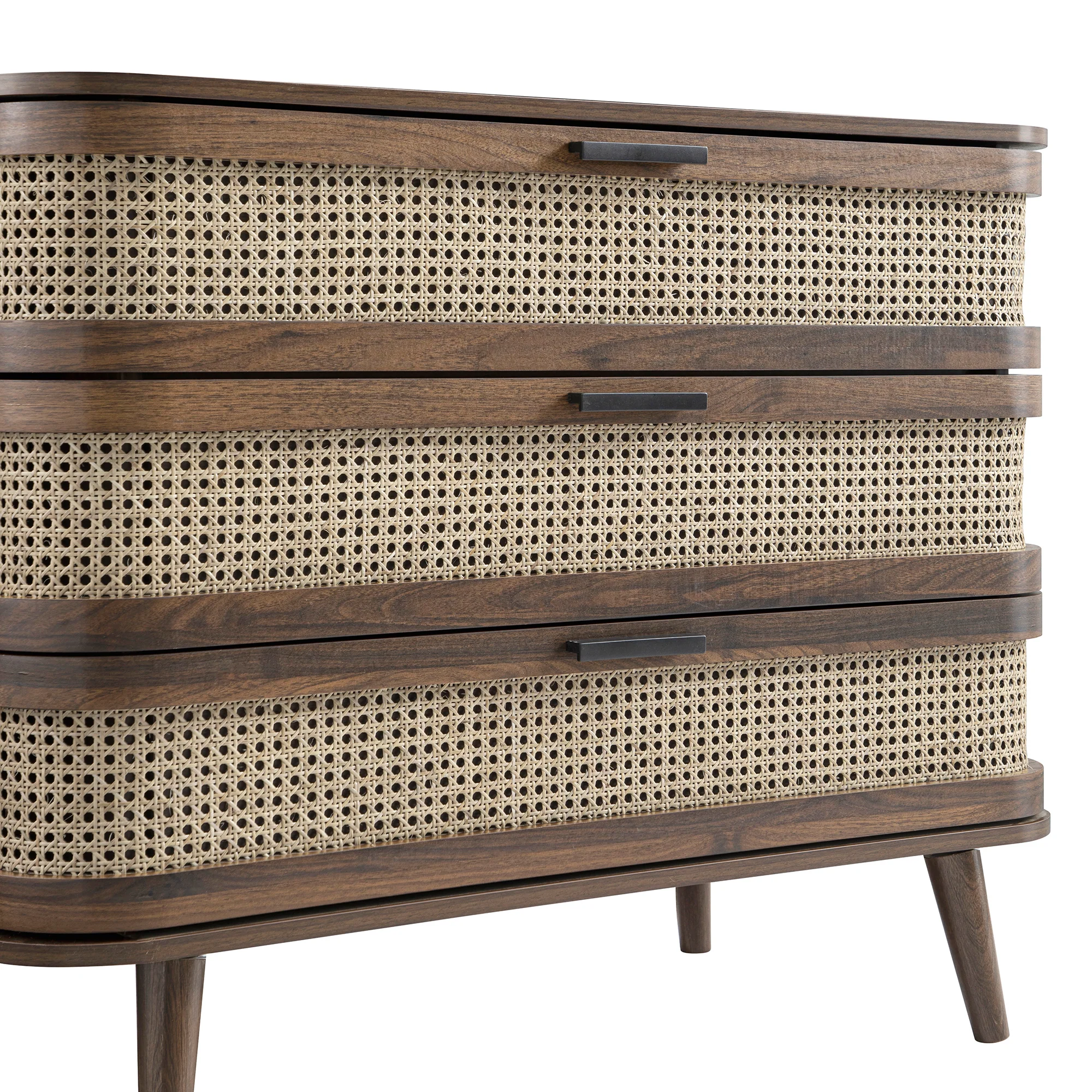 Izzy Curved Rattan Chest of 3 Drawers, Walnut - Image 15