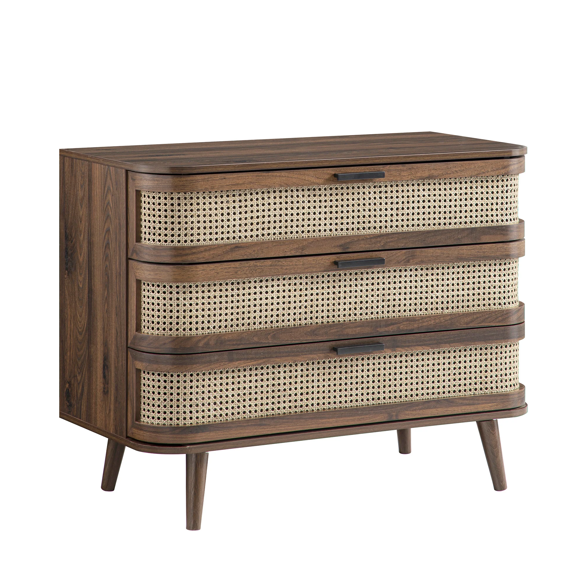 Izzy Curved Rattan Chest of 3 Drawers, Walnut - Image 9