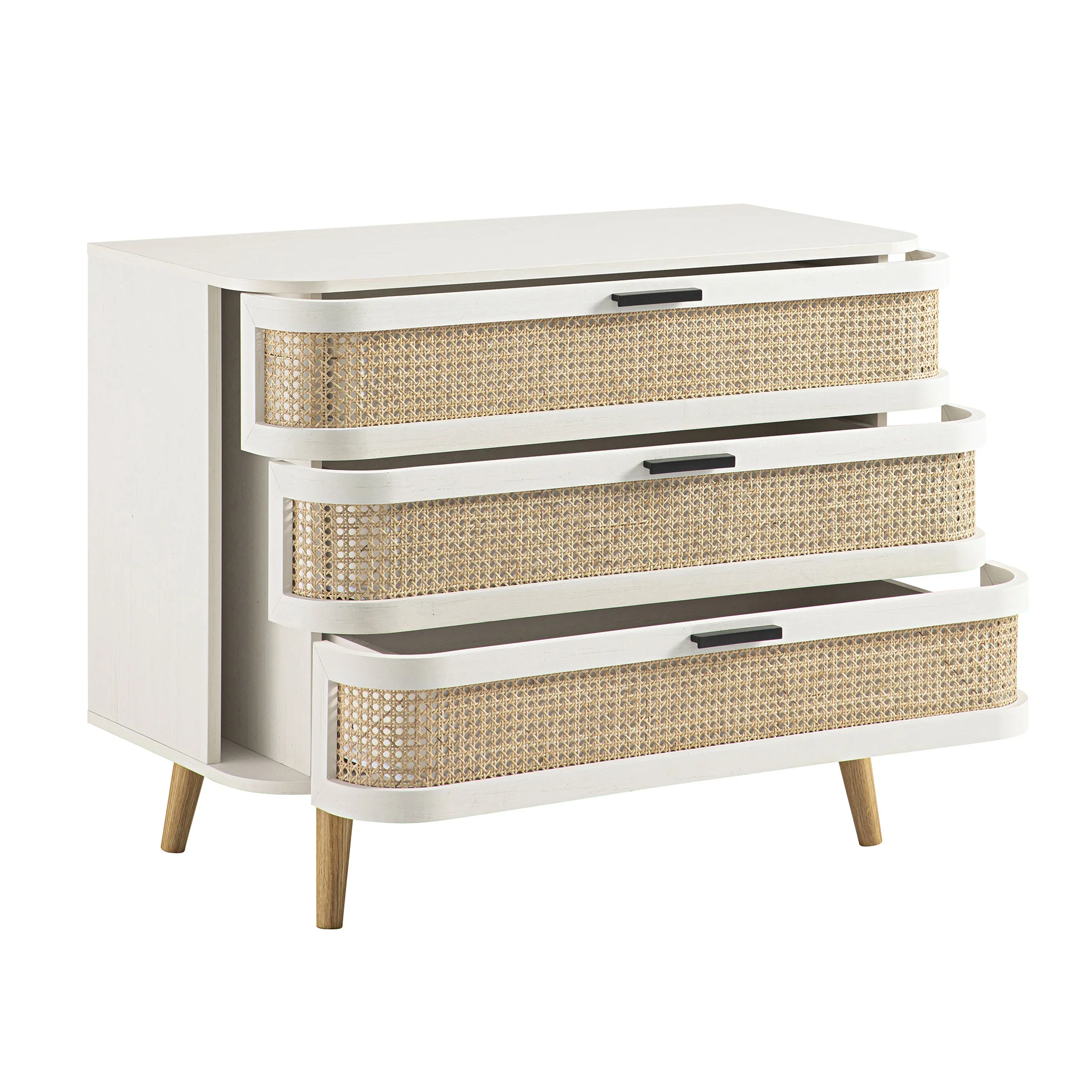Izzy Curved Rattan Chest of 3 Drawers, White - Image 10