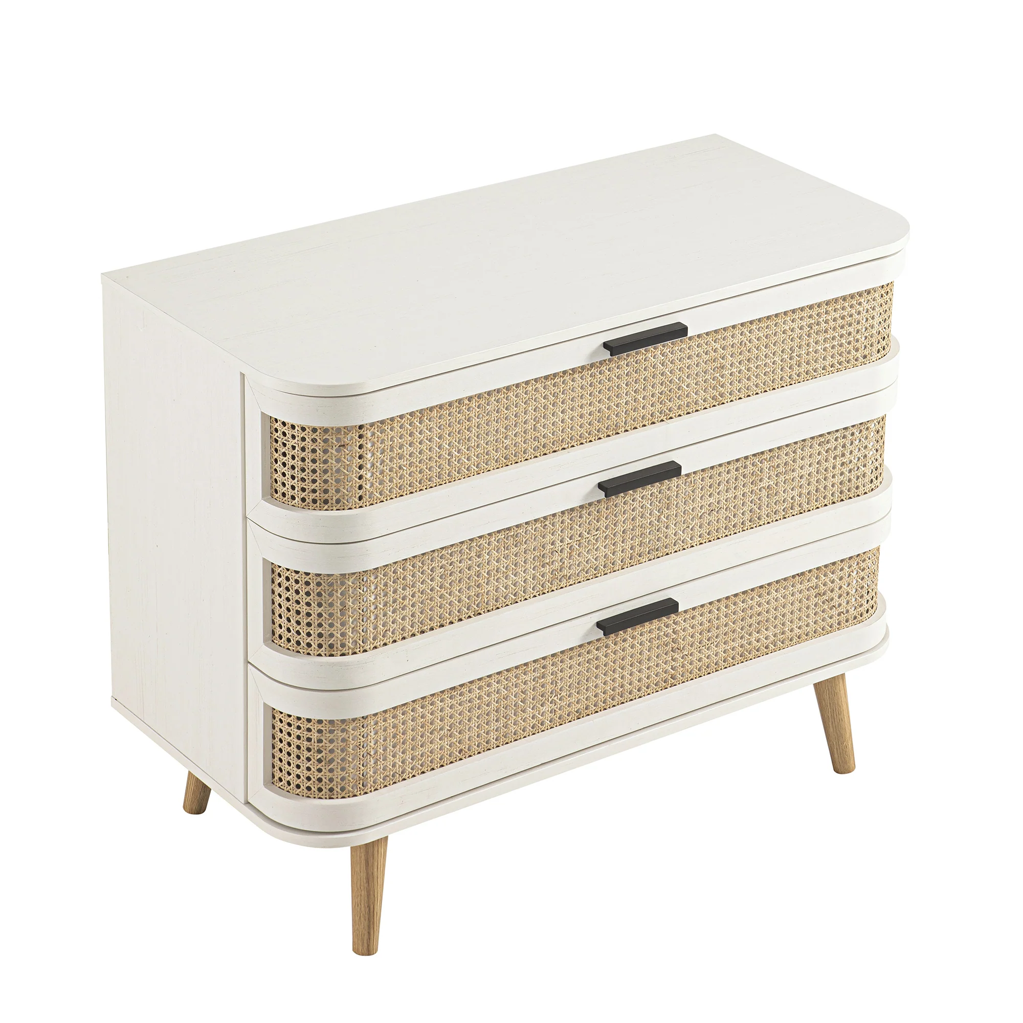 Izzy Curved Rattan Chest of 3 Drawers, White - Image 12