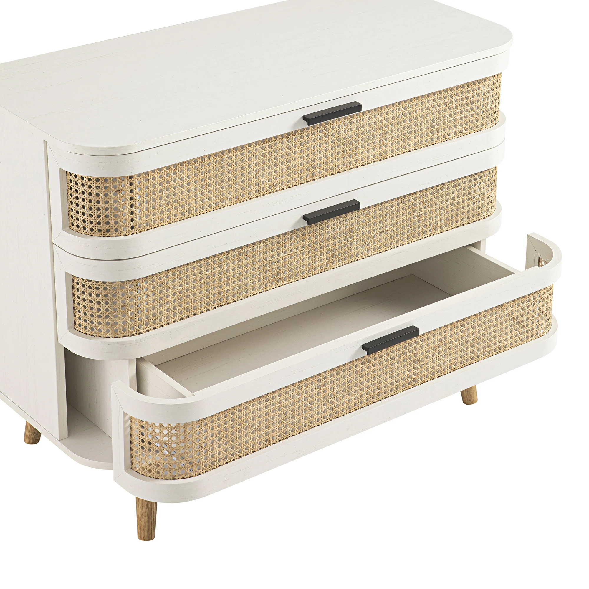 Izzy Curved Rattan Chest of 3 Drawers, White - Image 15