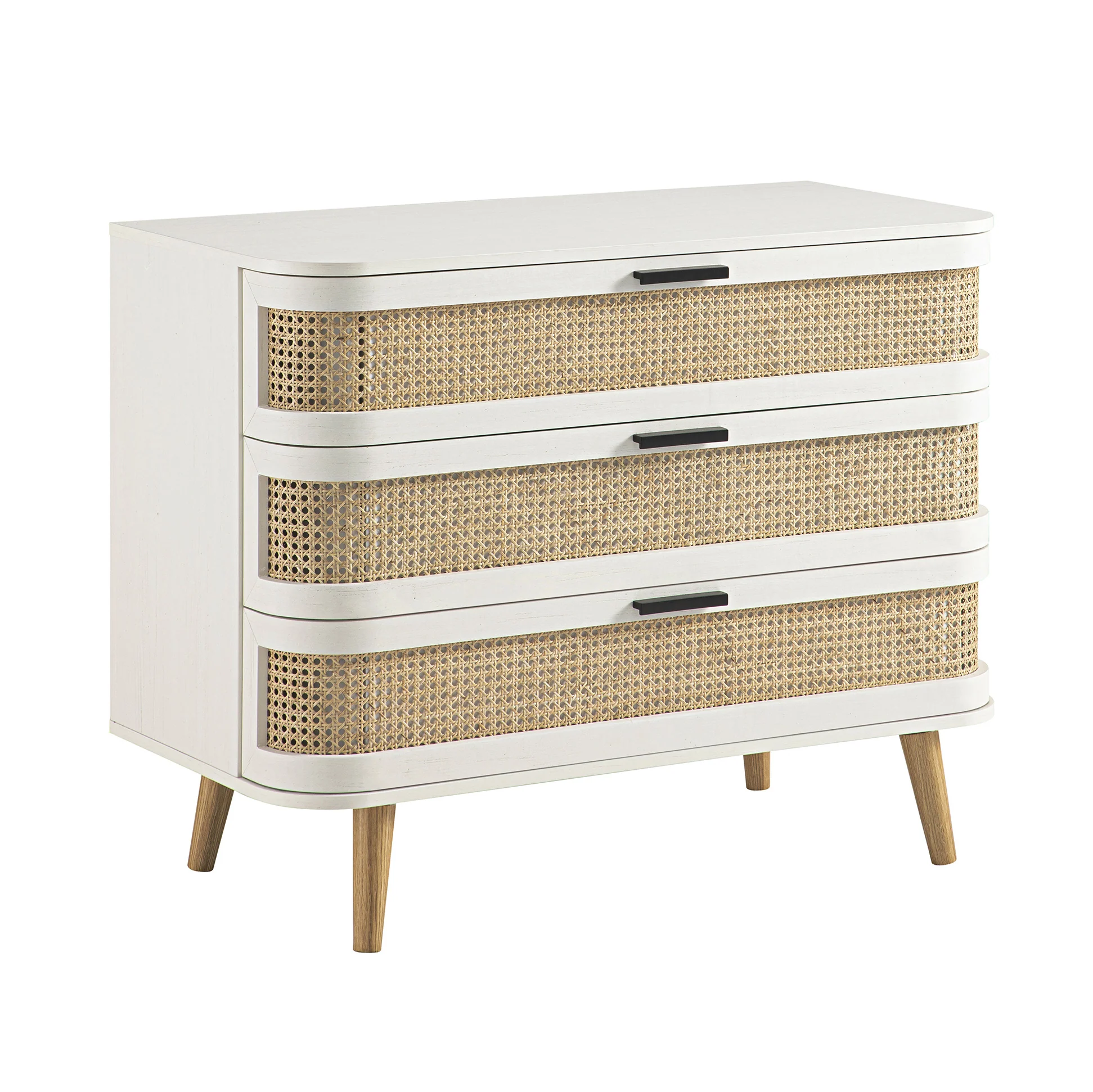 Izzy Curved Rattan Chest of 3 Drawers, White - Image 8